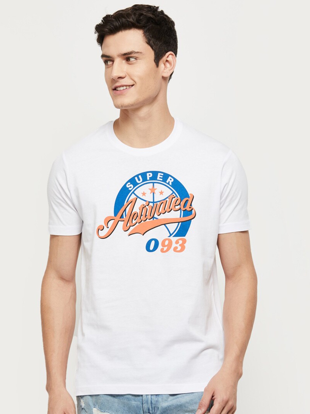 max Men Typography Printed Pure Cotton T-shirt, White