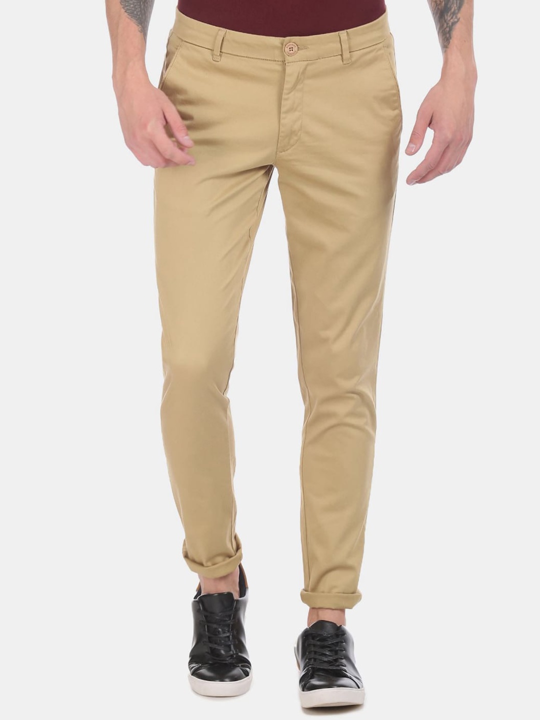 

V-Mart Men Classic Mid-Rise Casual Cotton Chinos Trousers, Beige