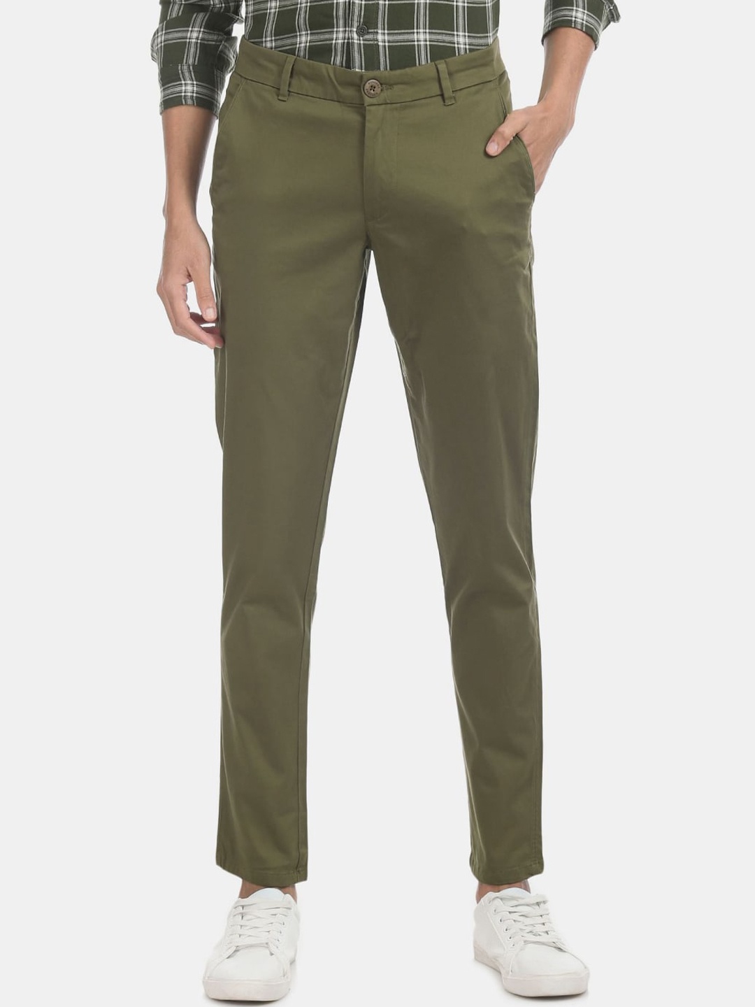 

V-Mart Men Cotton Classic Regular Fit Trousers, Olive