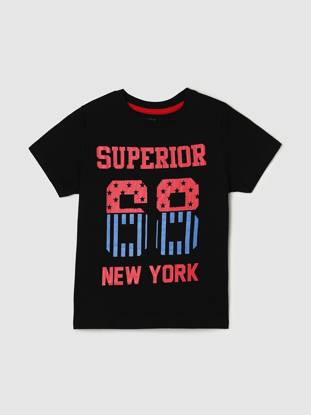 

max Boys Printed Round Neck Pure Cotton T-shirt, Black