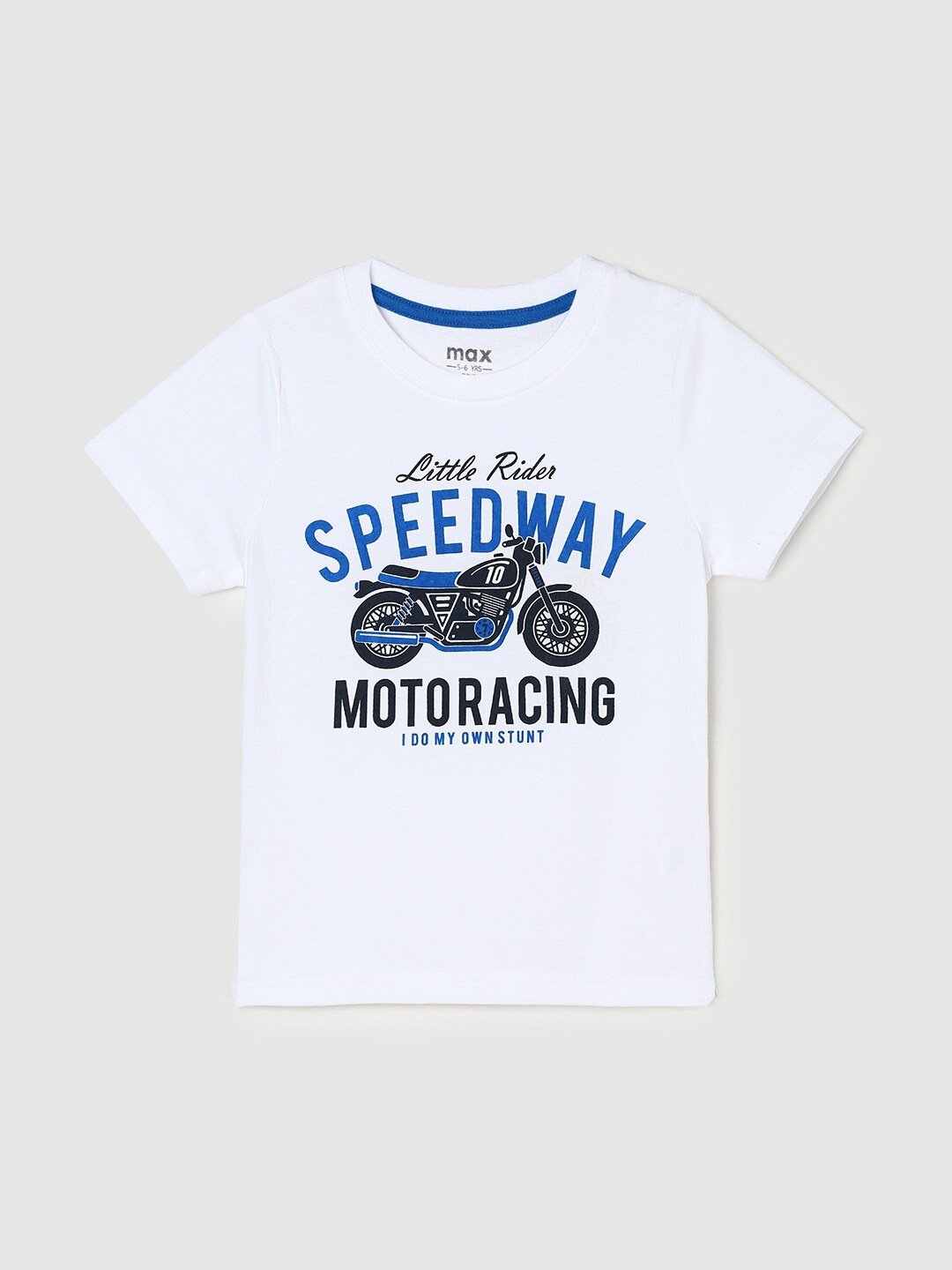 

max Boys Biker Printed Pure Cotton T-shirt, White