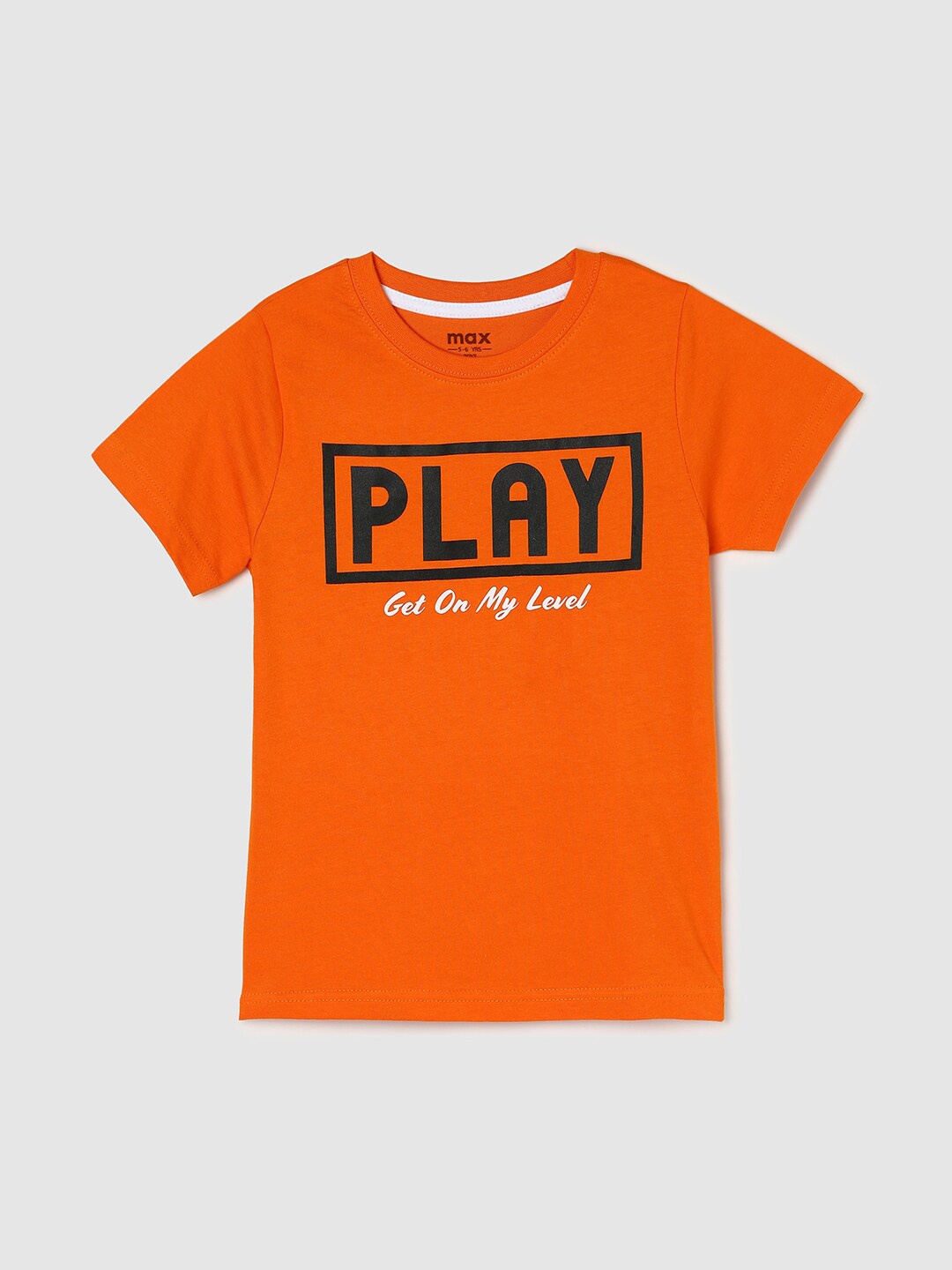 

max Boys Round Neck Typography Printed Pure Cotton T-shirt, Orange
