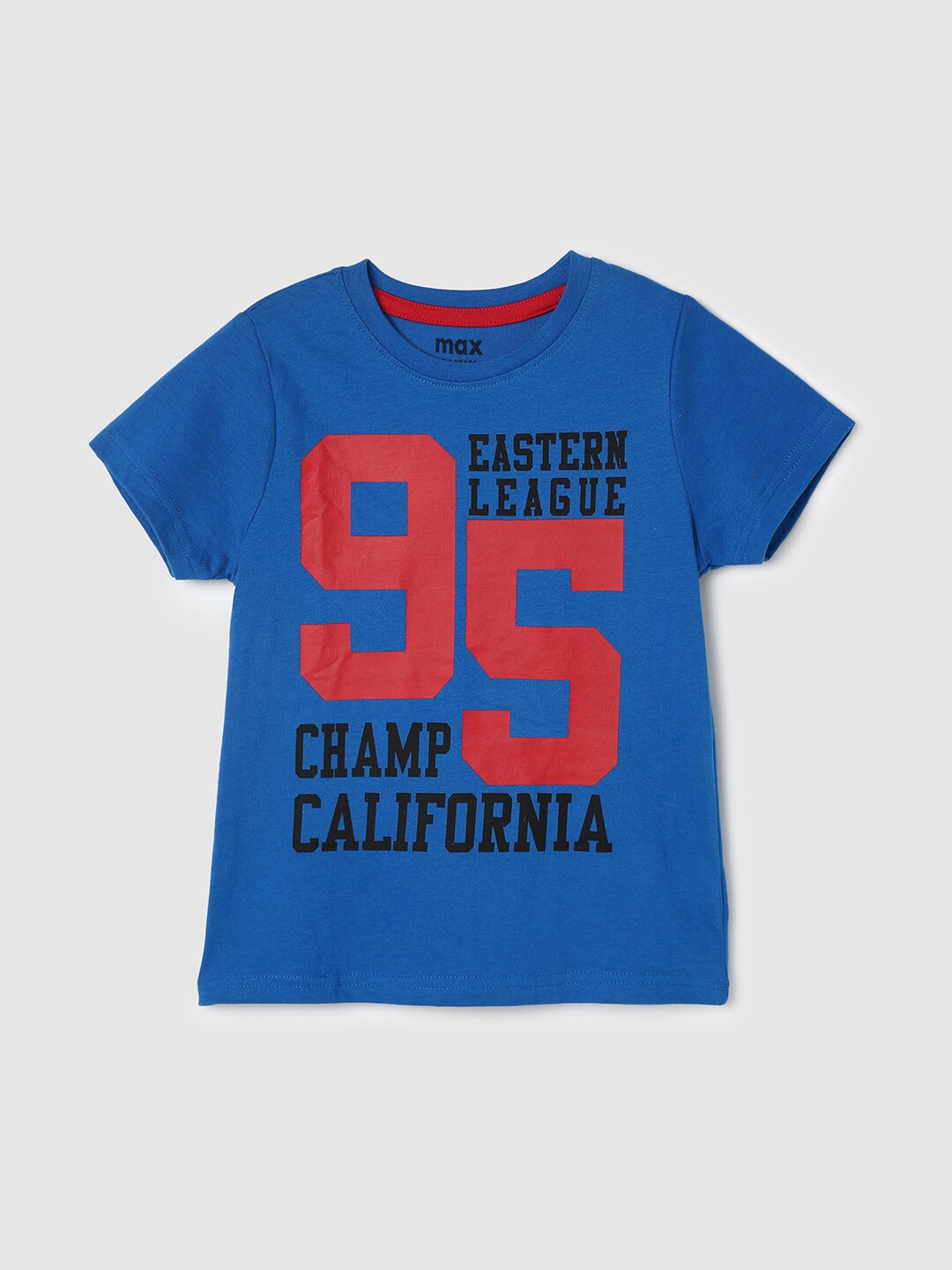

max Boys Typography Printed Pure Cotton T-shirt, Navy blue