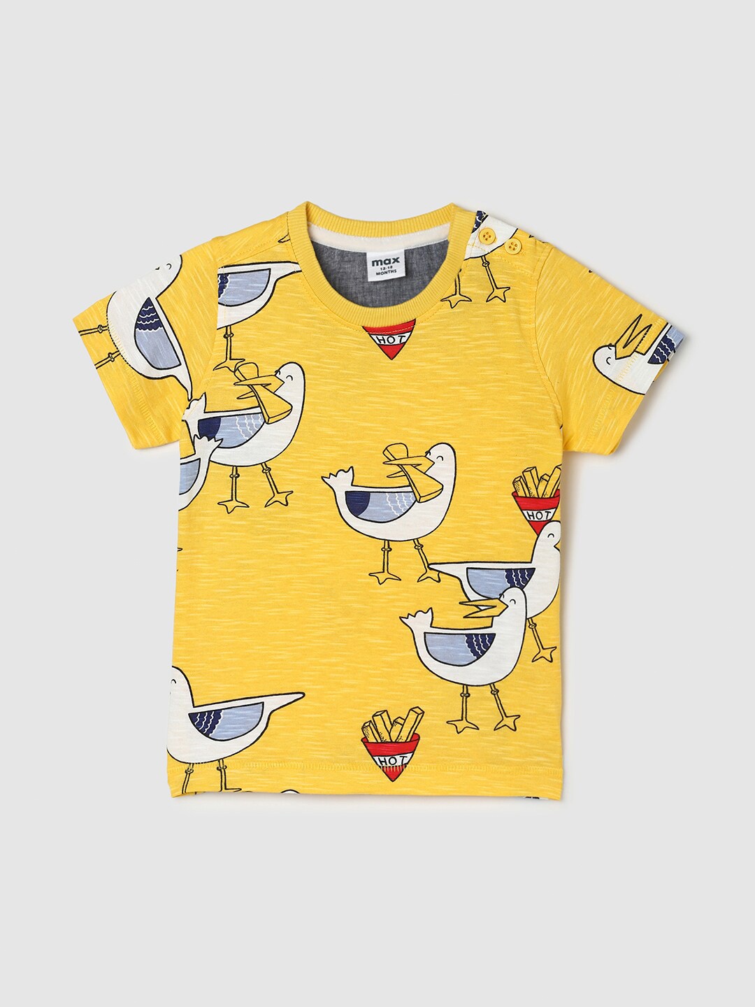 

max Infants Printed Pure Cotton T-shirt, Yellow