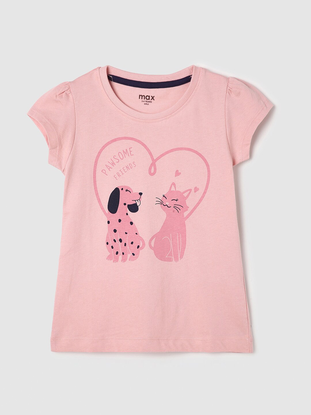 

max Girls Conversational Printed Cotton T-shirt, Pink