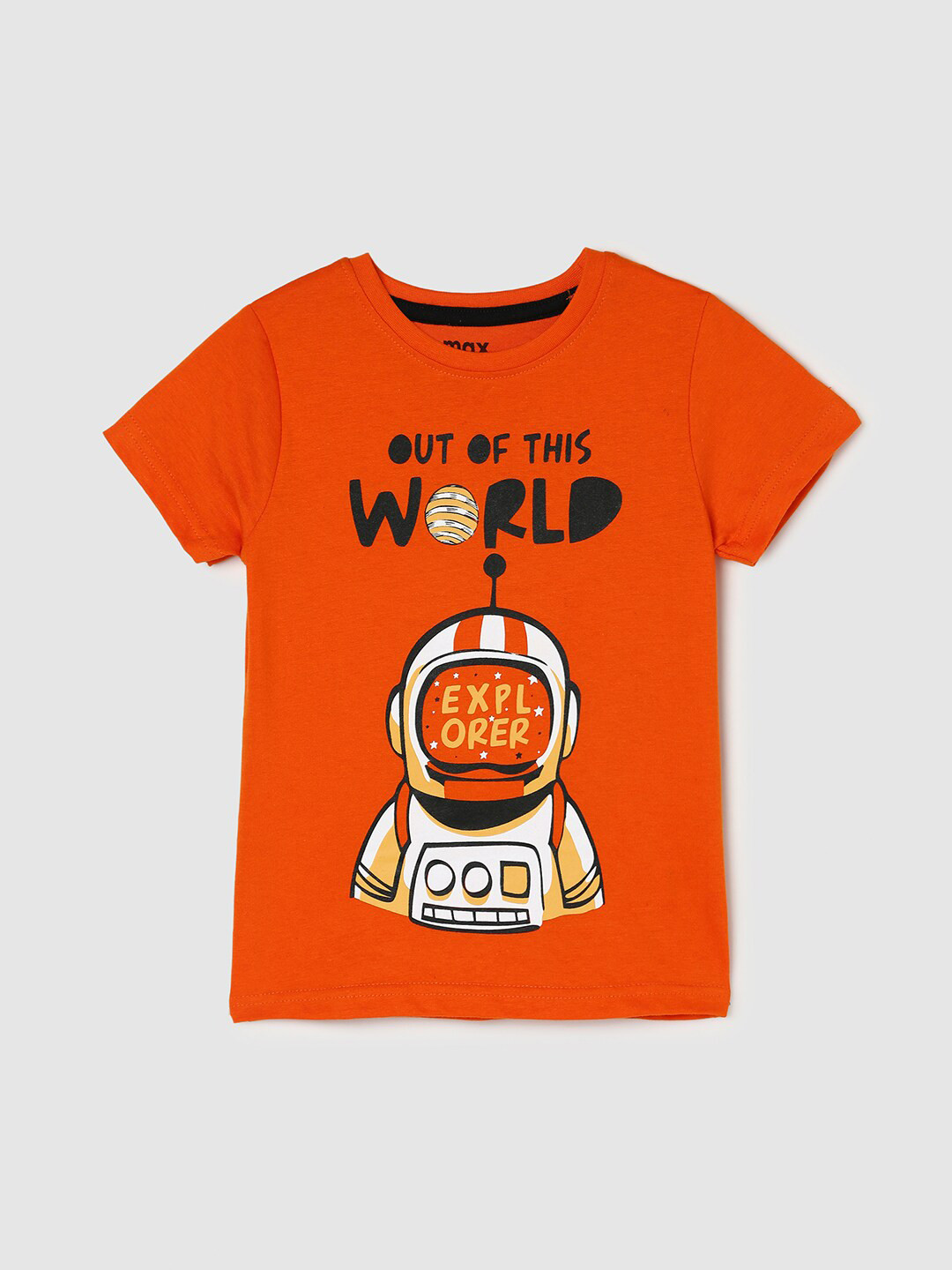 

max Boys Printed Pure Cotton T-shirt, Orange
