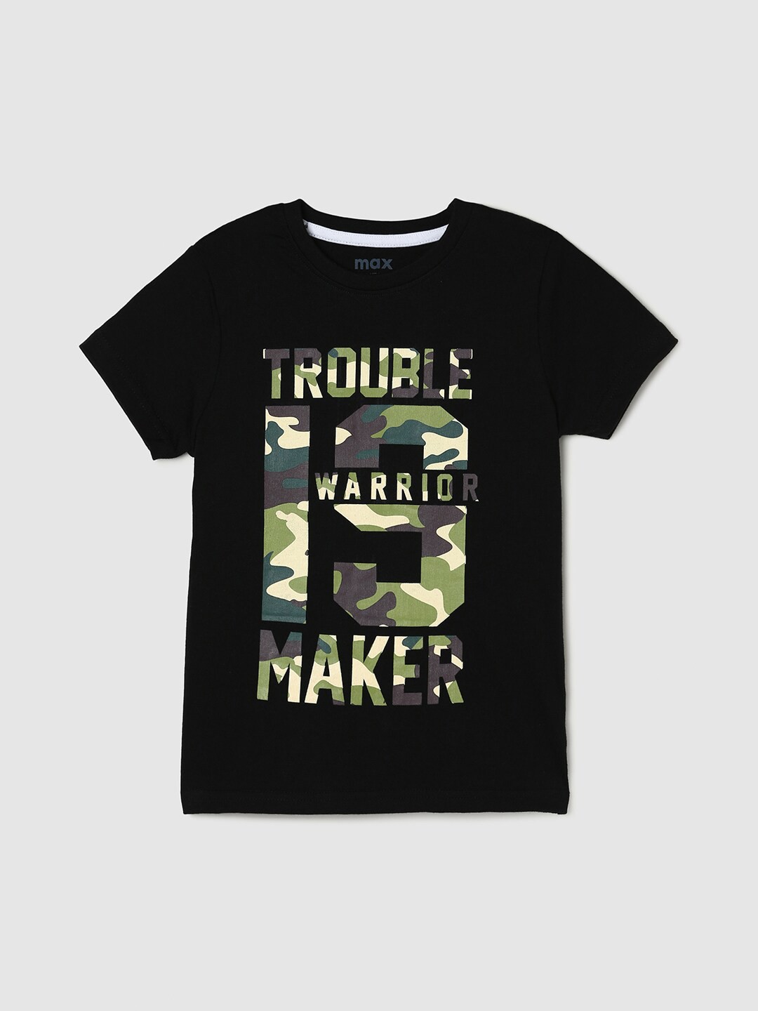 

max Boys Typography Printed Pure Cotton T-shirt, Black