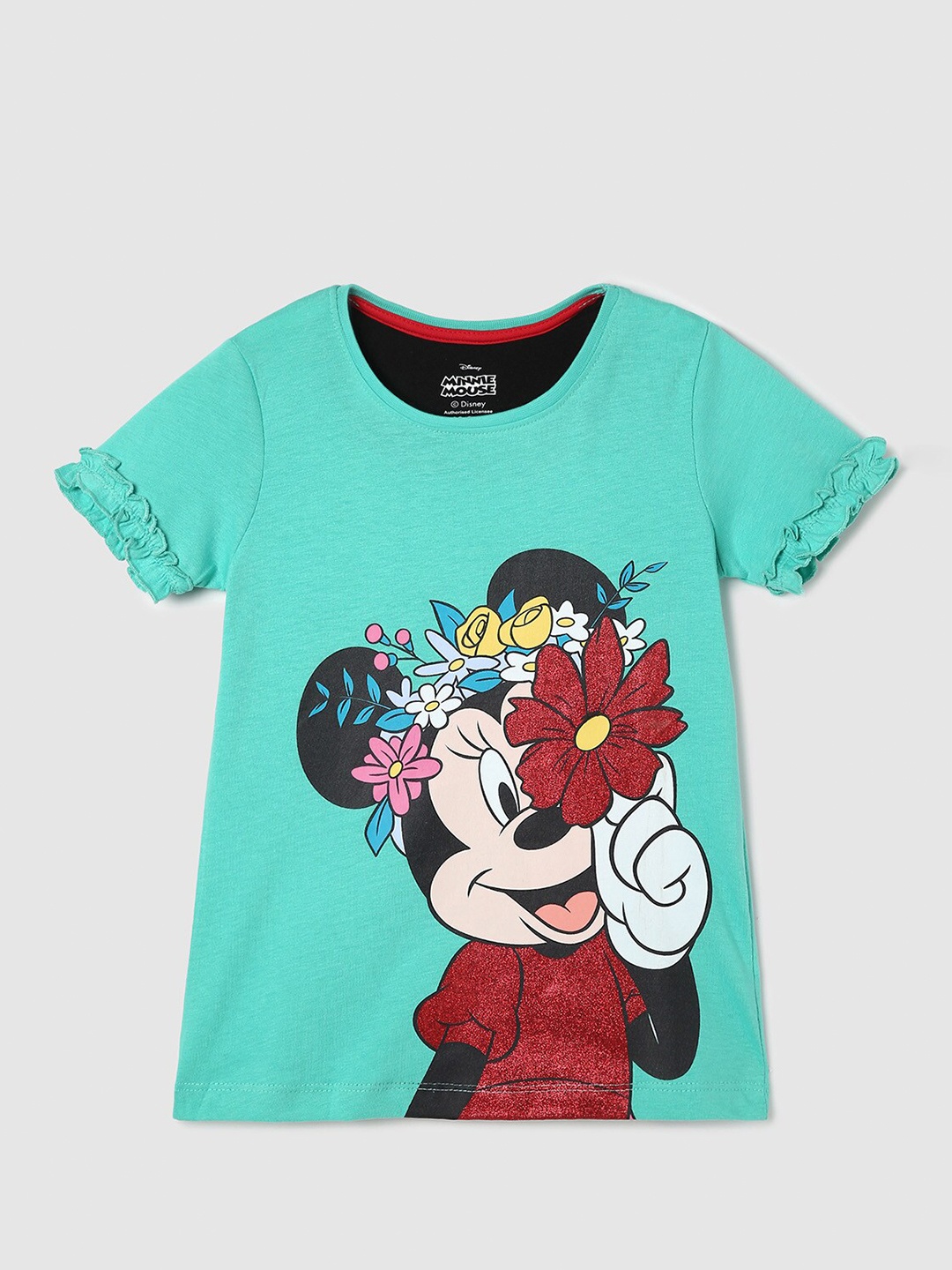 

max Girls Mickey Mouse Printed Cotton T-shirt, Green