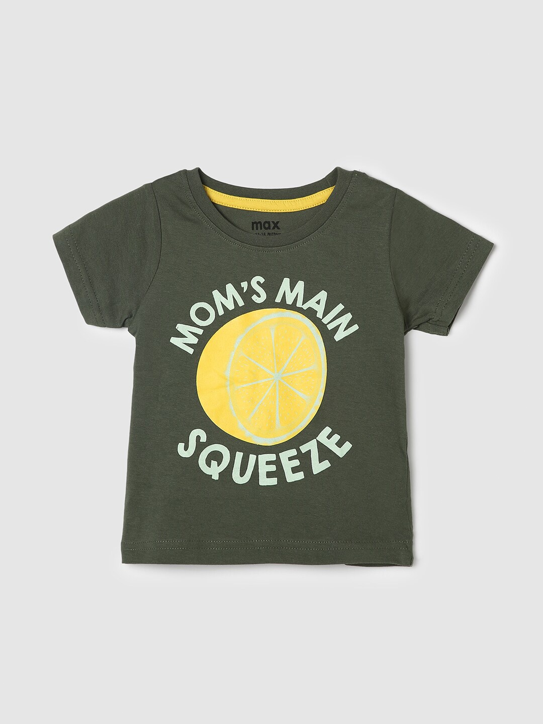 max Boys Printed Round Neck Cotton T-shirt, Green