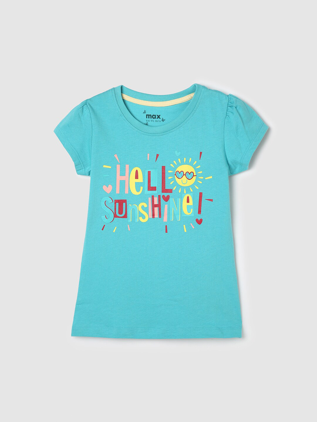 

max Girls Typography Printed Pure Cotton T-shirt, Blue