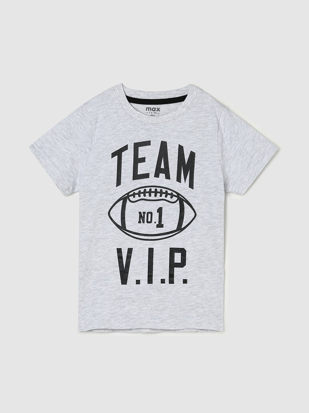 max Boys Typography Printed Pure Cotton T-shirt, Grey melange