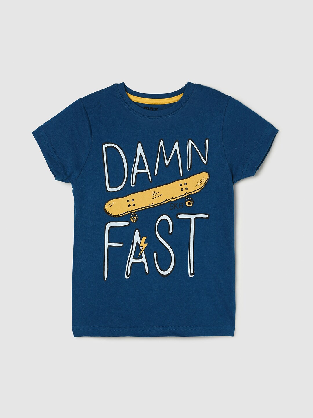 

max Boys Typography Printed Cotton T-shirt, Navy blue