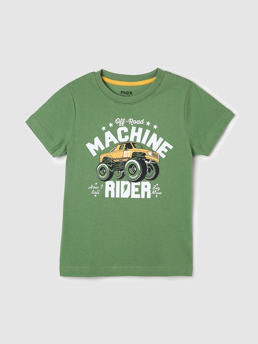 

max Boys Biker Printed Pure Cotton T-shirt, Green