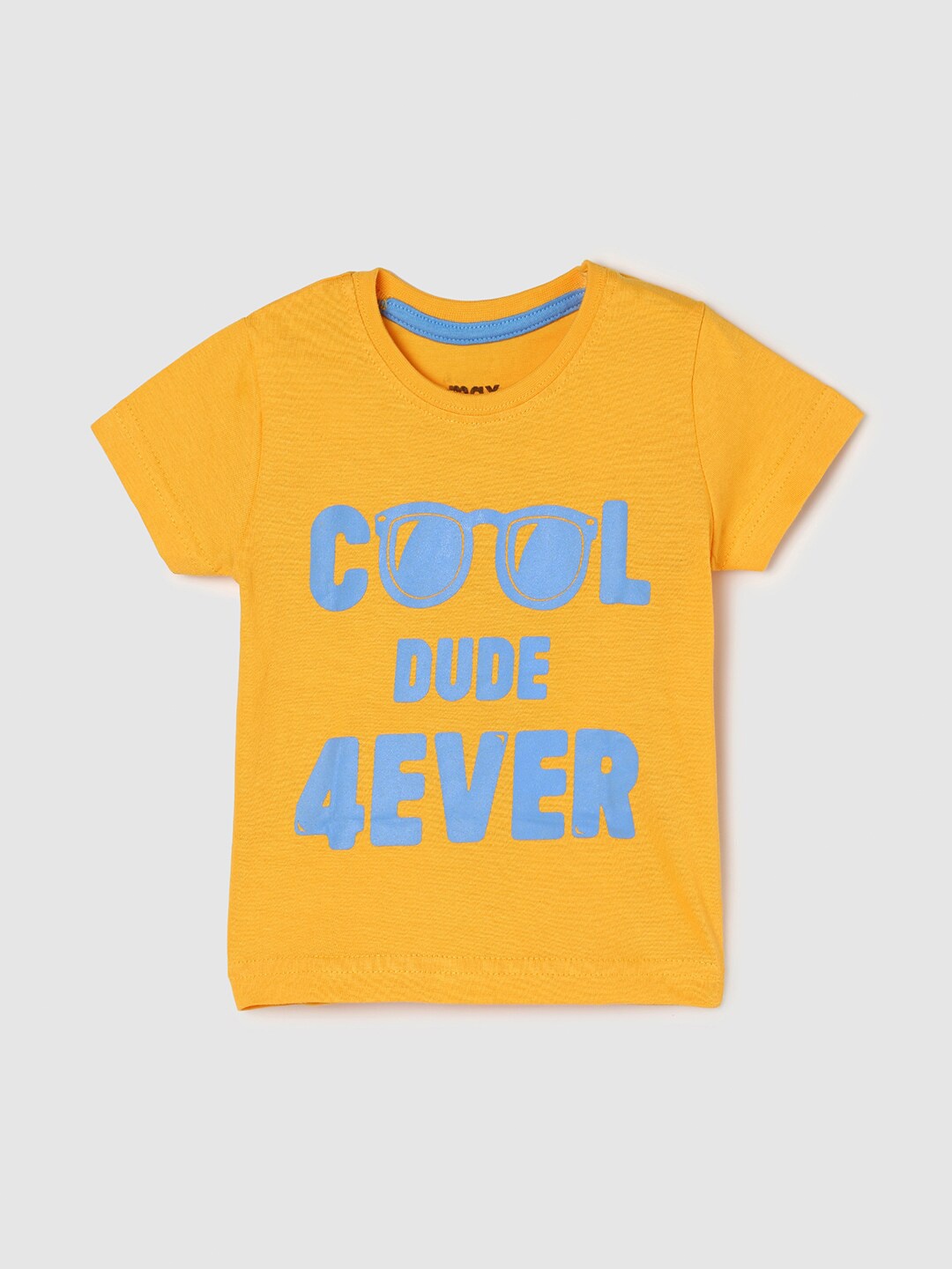 

max Boys Typography Printed Cotton T-shirt, Yellow
