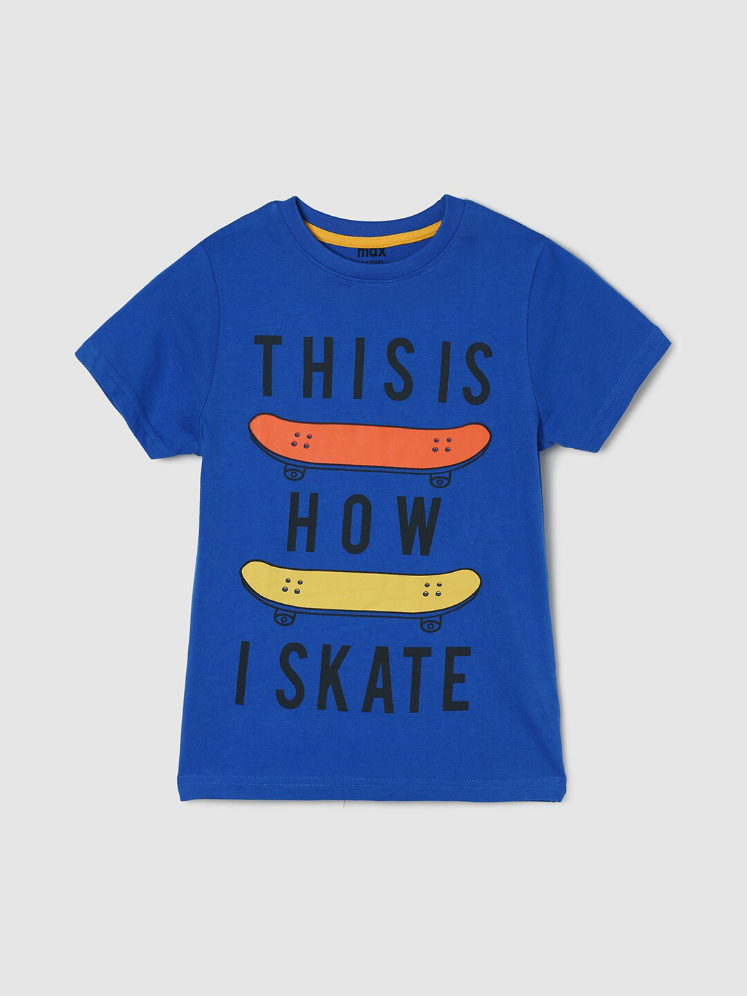 

max Boys Typography Printed Pure Cotton T-shirt, Blue