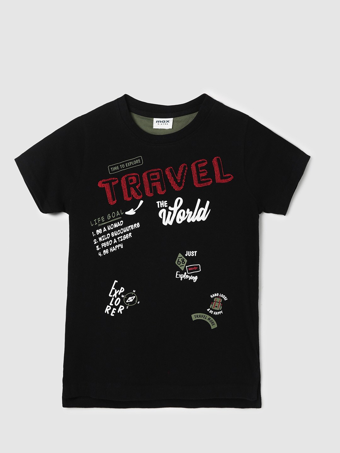 

max Boys Black Typography Printed Pure Cotton T-shirt