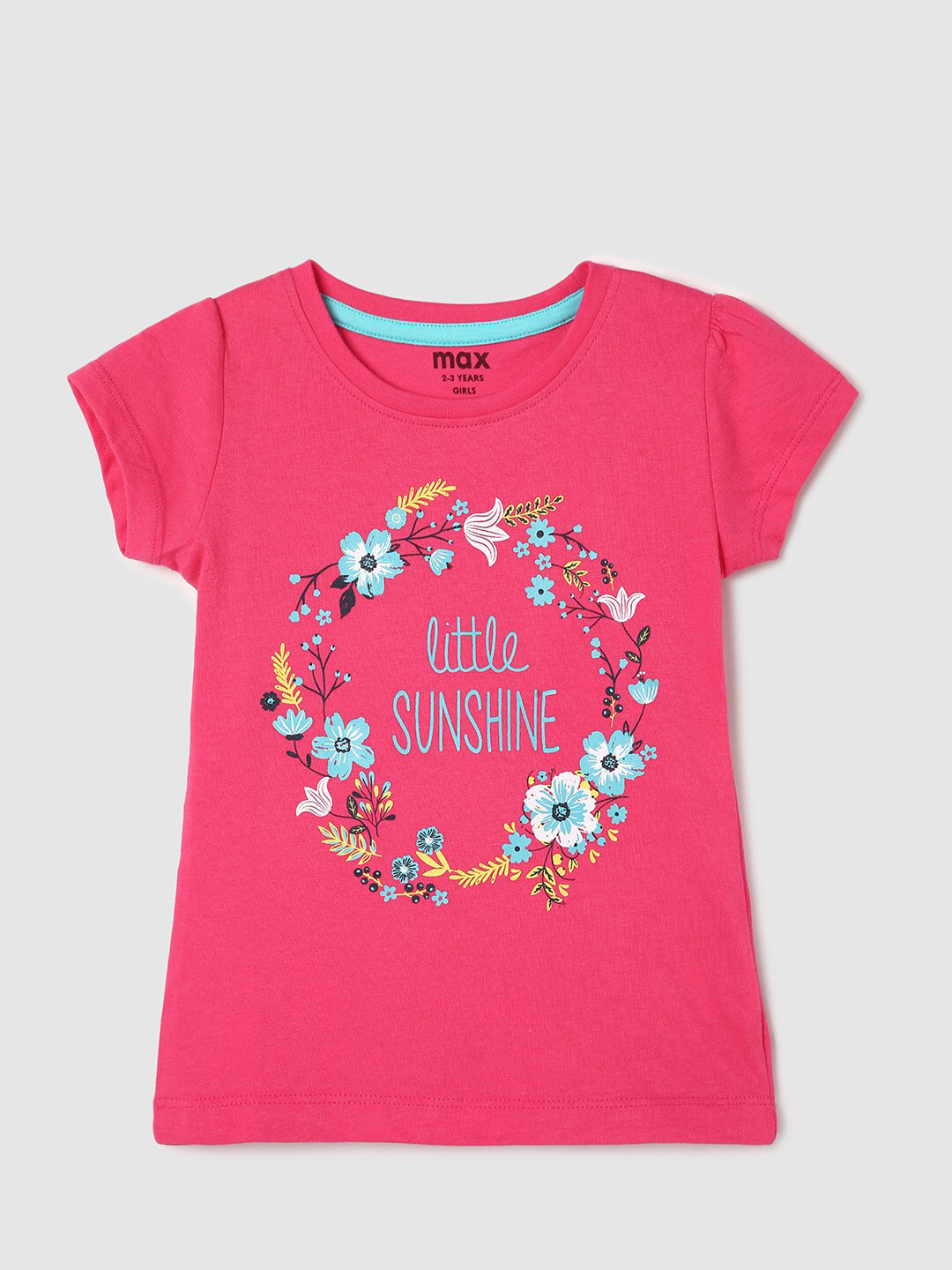 

max Girls Floral Printed Cotton T-shirt, Fuchsia