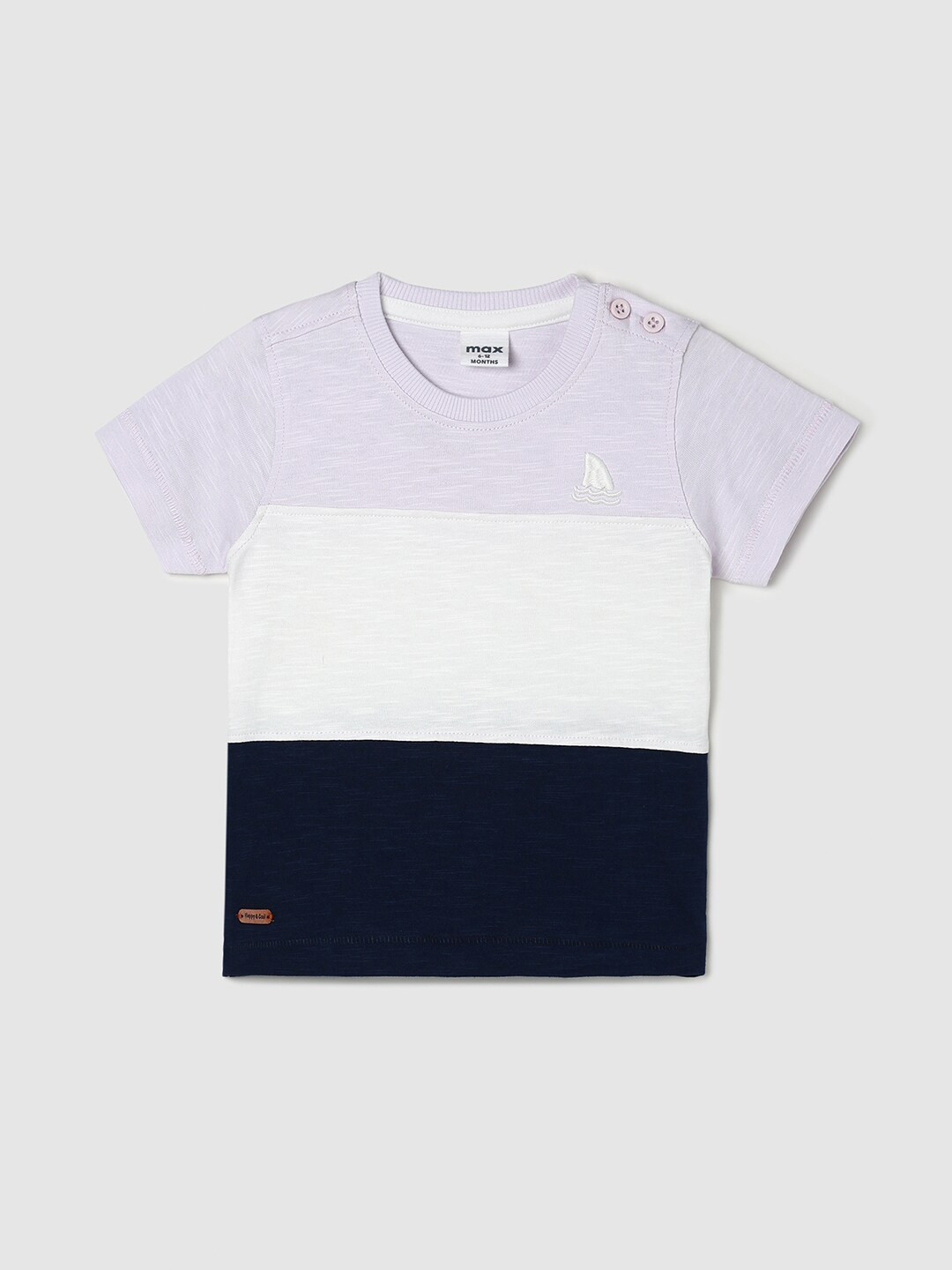 

max Boys Colourblocked Round Neck Pure Cotton T-shirt, Lavender
