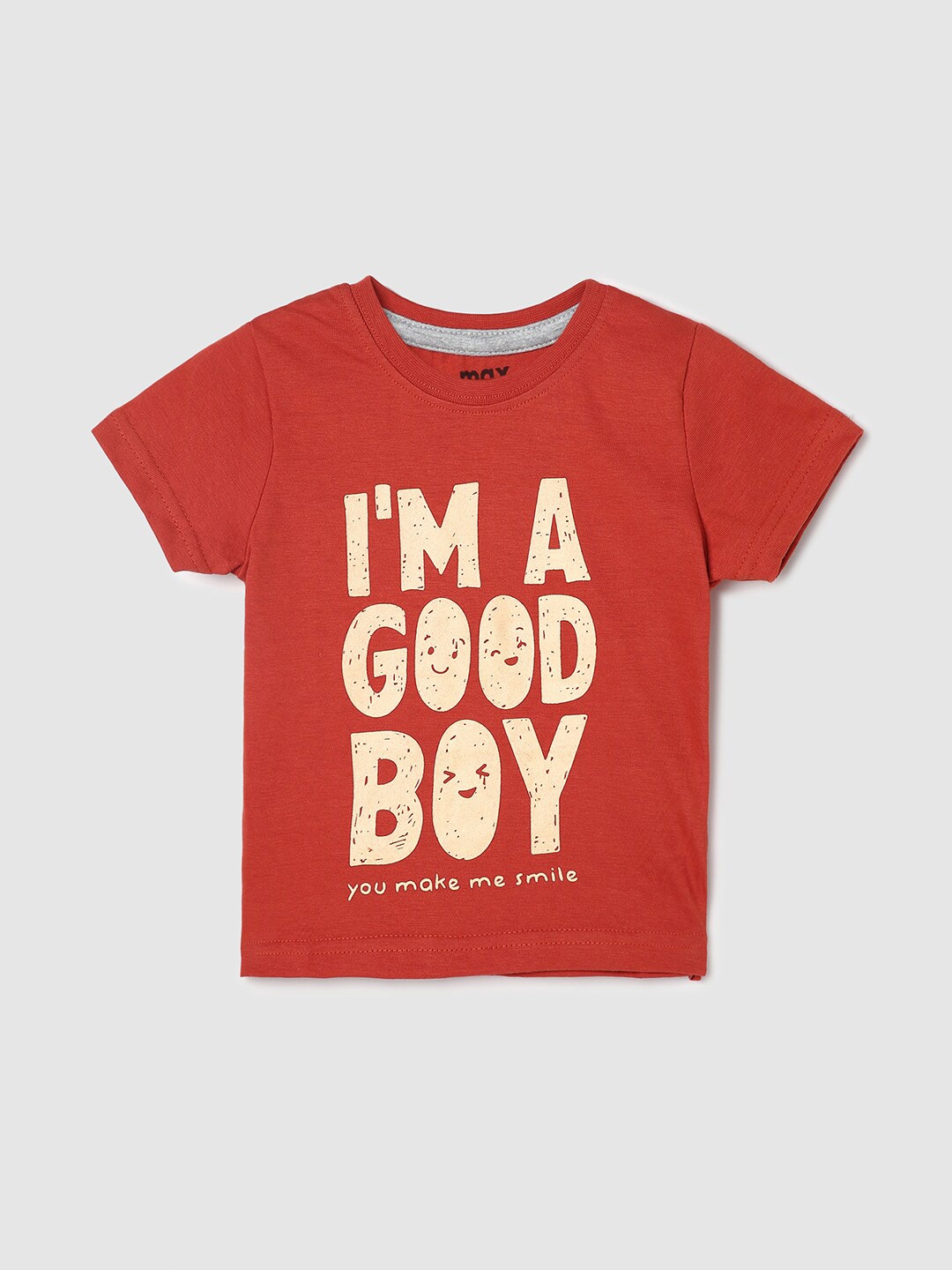

max Infants Typography Printed Cotton T-shirt, Orange