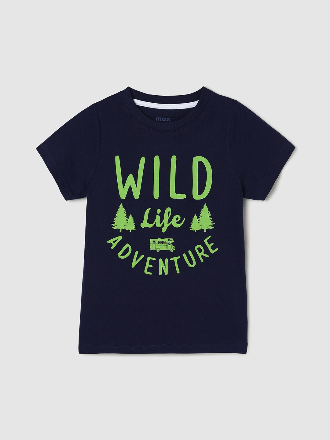 

max Boys Typography Printed Pure Cotton T-shirt, Navy blue