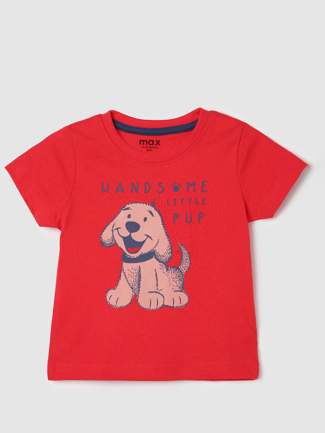 

max Boys Typography Printed Pure Cotton T-shirt, Red