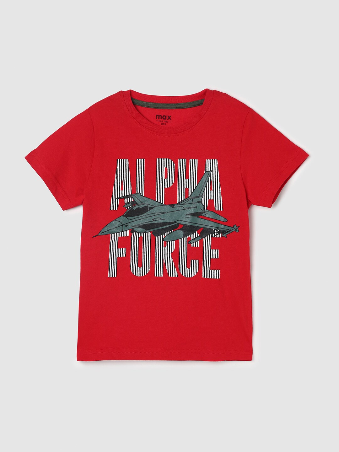 

max Boys Typography Printed Cotton T-shirt, Red