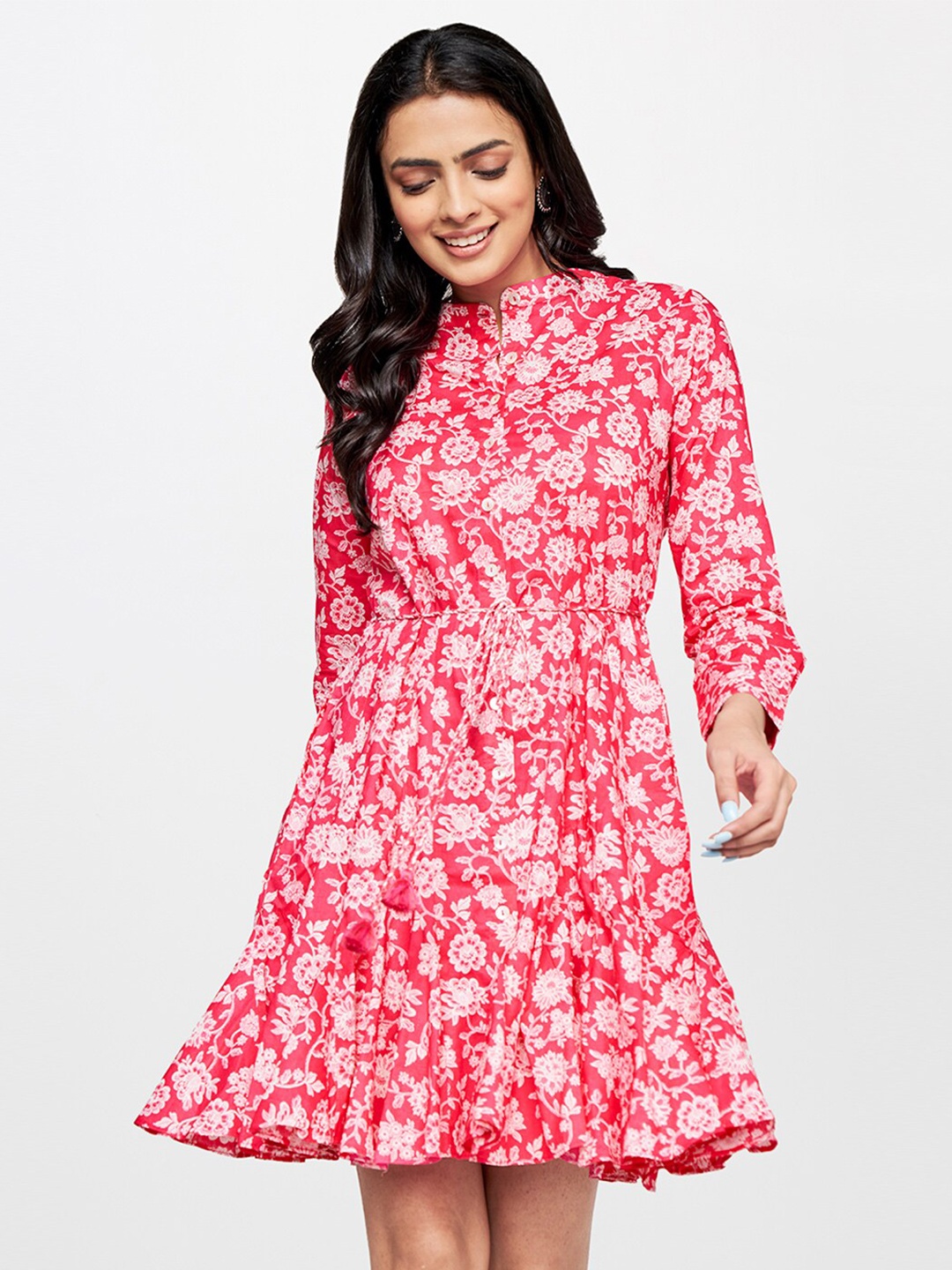 

Global Desi Floral Pure Cotton Dress, Pink