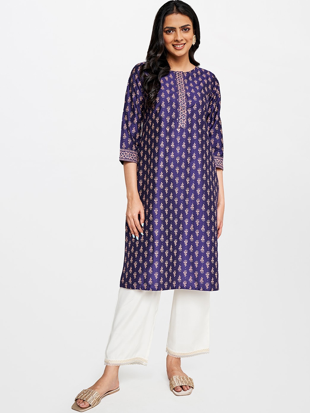 

Global Desi Women Ethnic Motifs Printed Kurta, Purple