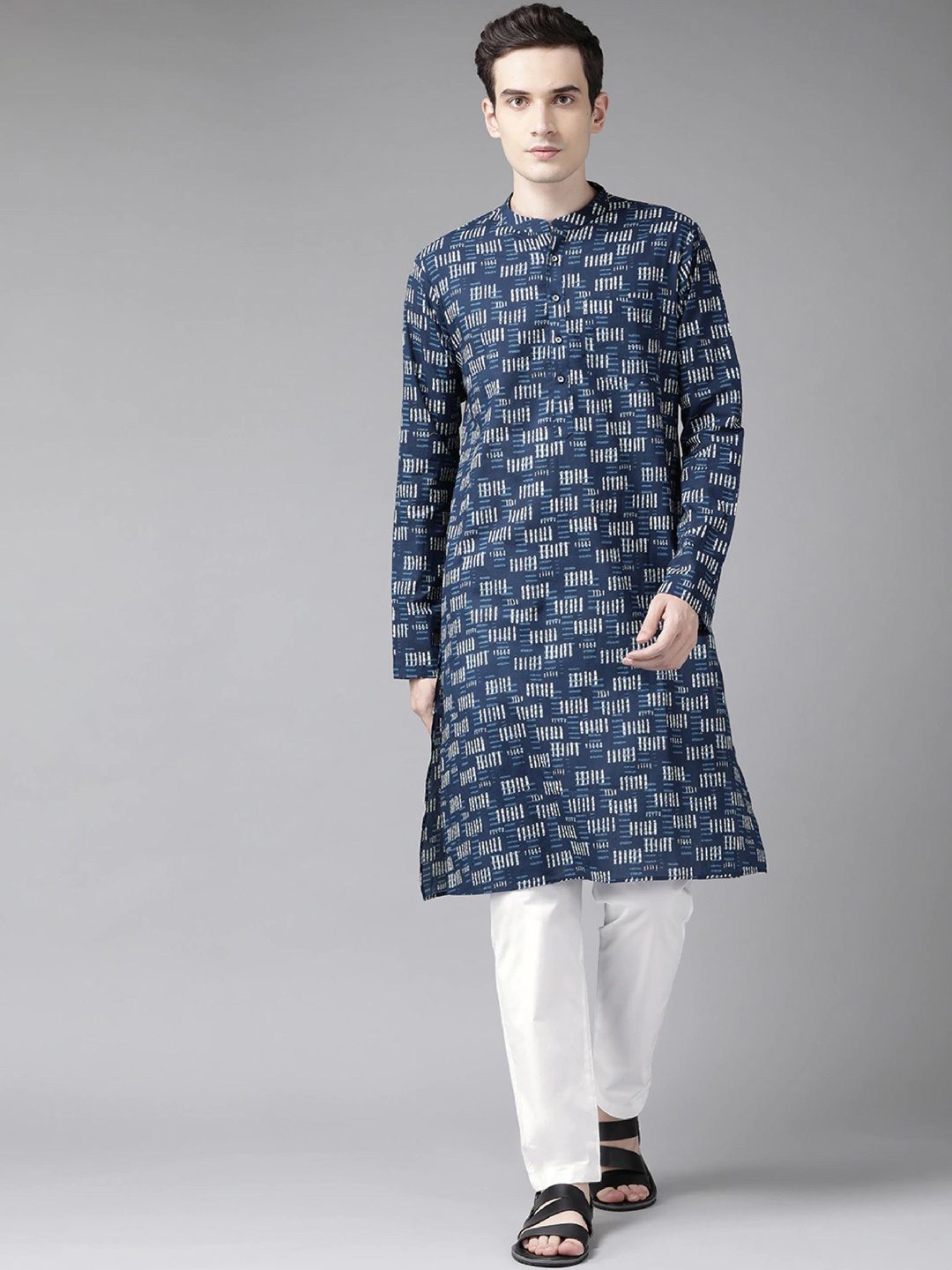 

See Designs Men Printed Pure Cotton Kurta with Pyjamas, Blue