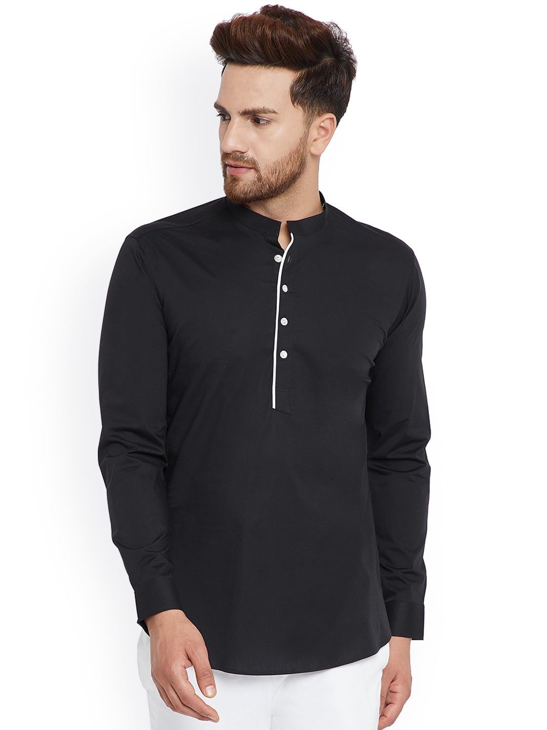 

See Designs Men Mandarin Collar Cotton Kurta, Black