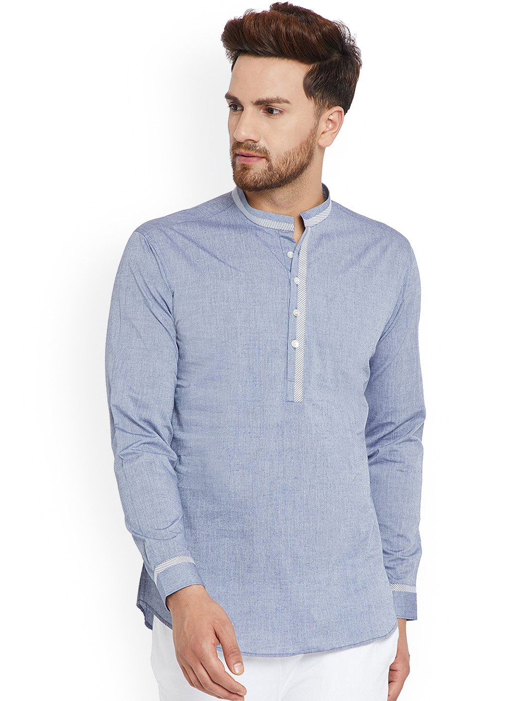 

See Designs Men Mandarin Collar Cotton Kurta, Blue