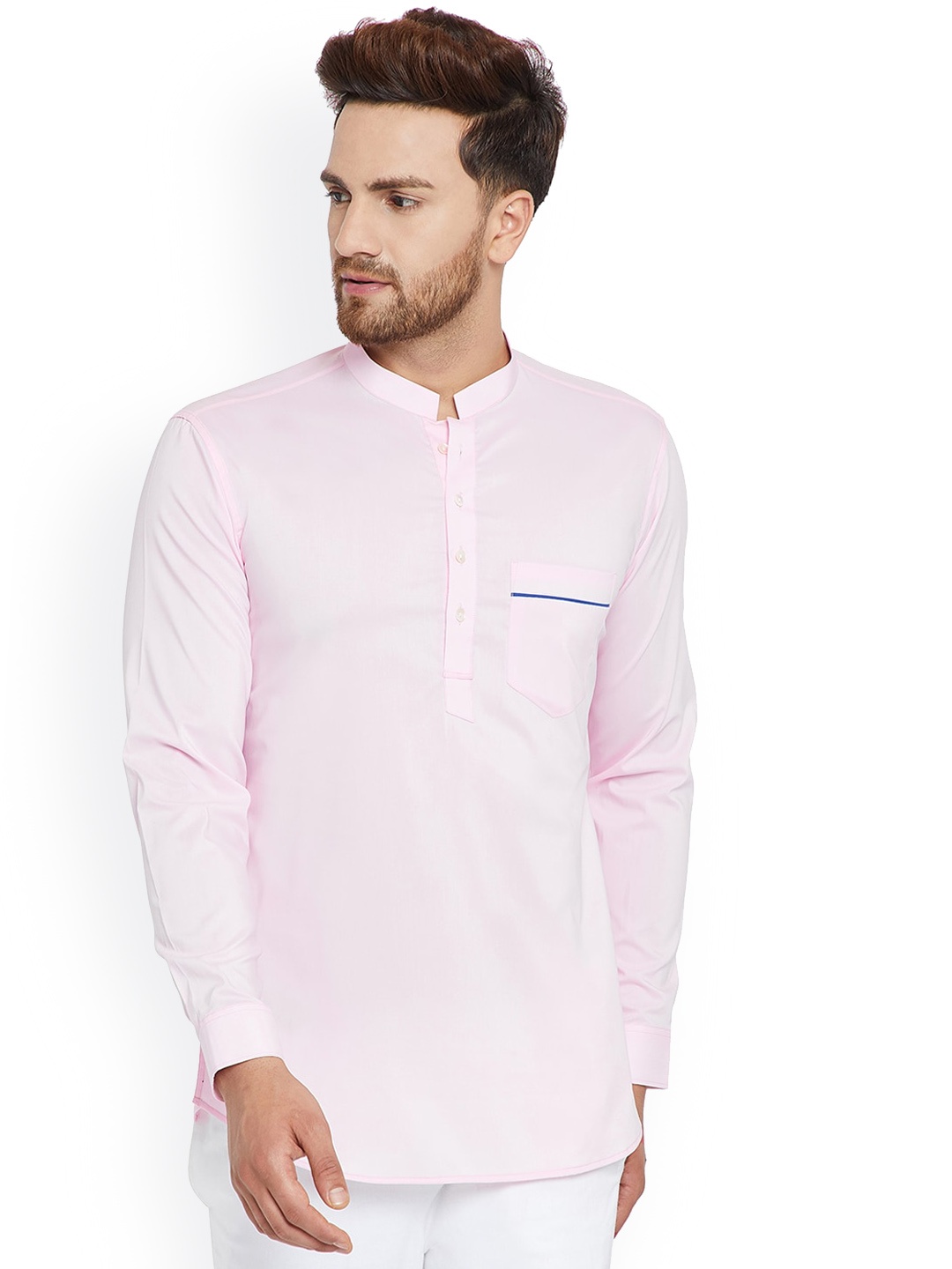 

See Designs Men Mandarin Collar Cotton Kurta, Pink