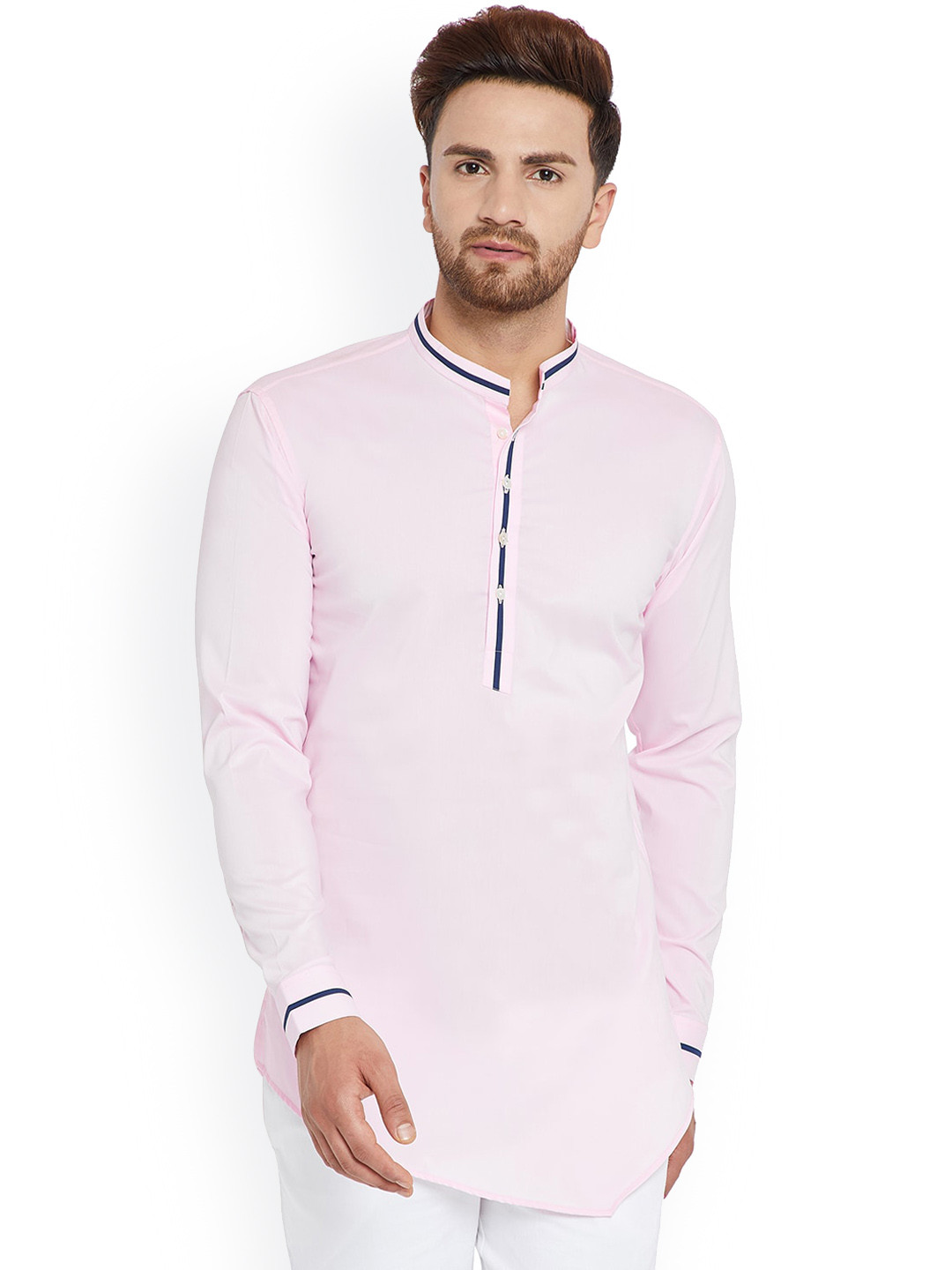 

See Designs Men Asymmetric Above knee Cotton Kurta, Pink