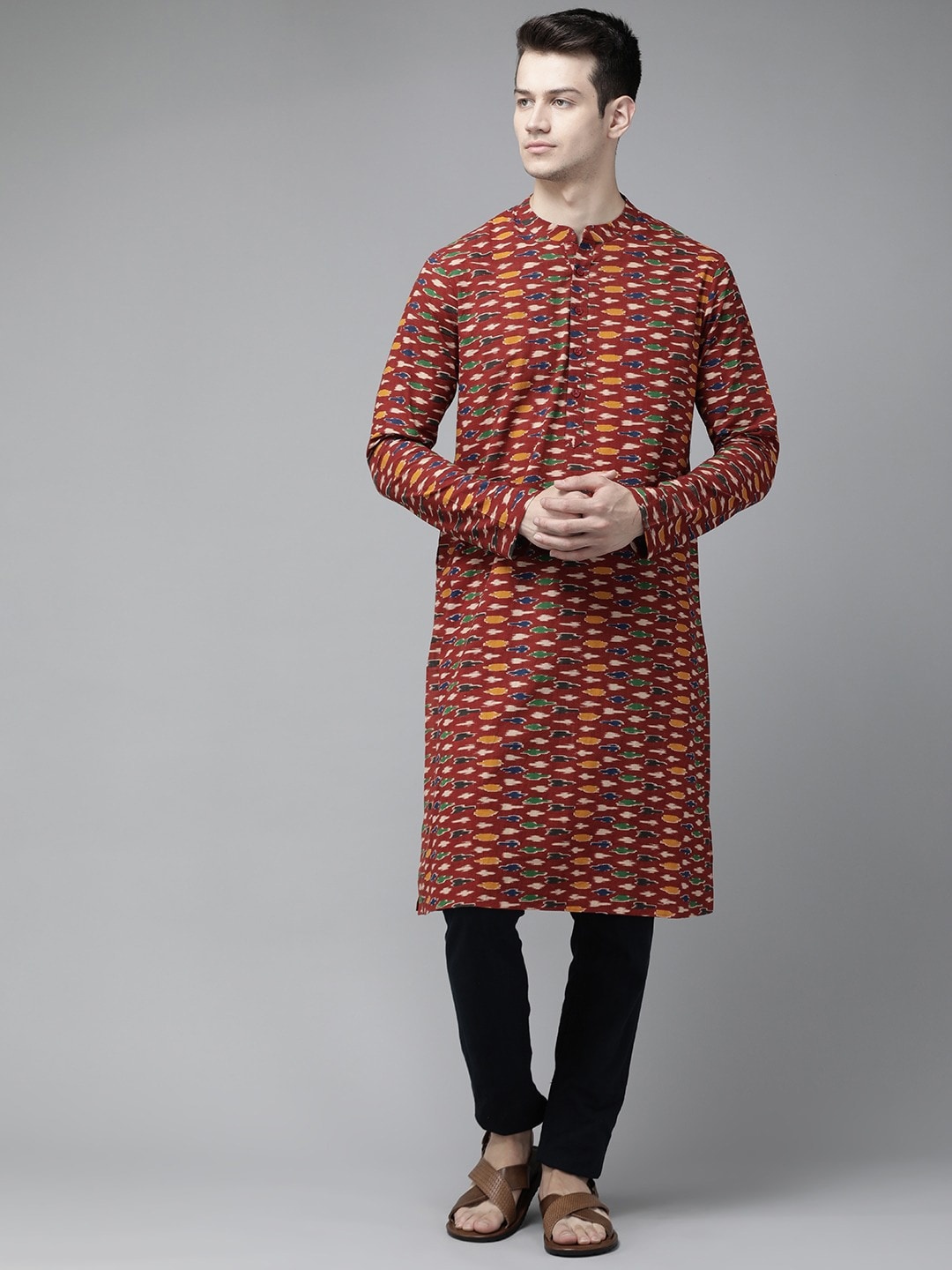 

See Designs Men Ethnic Motifs Printed Cotton Kurta, Maroon