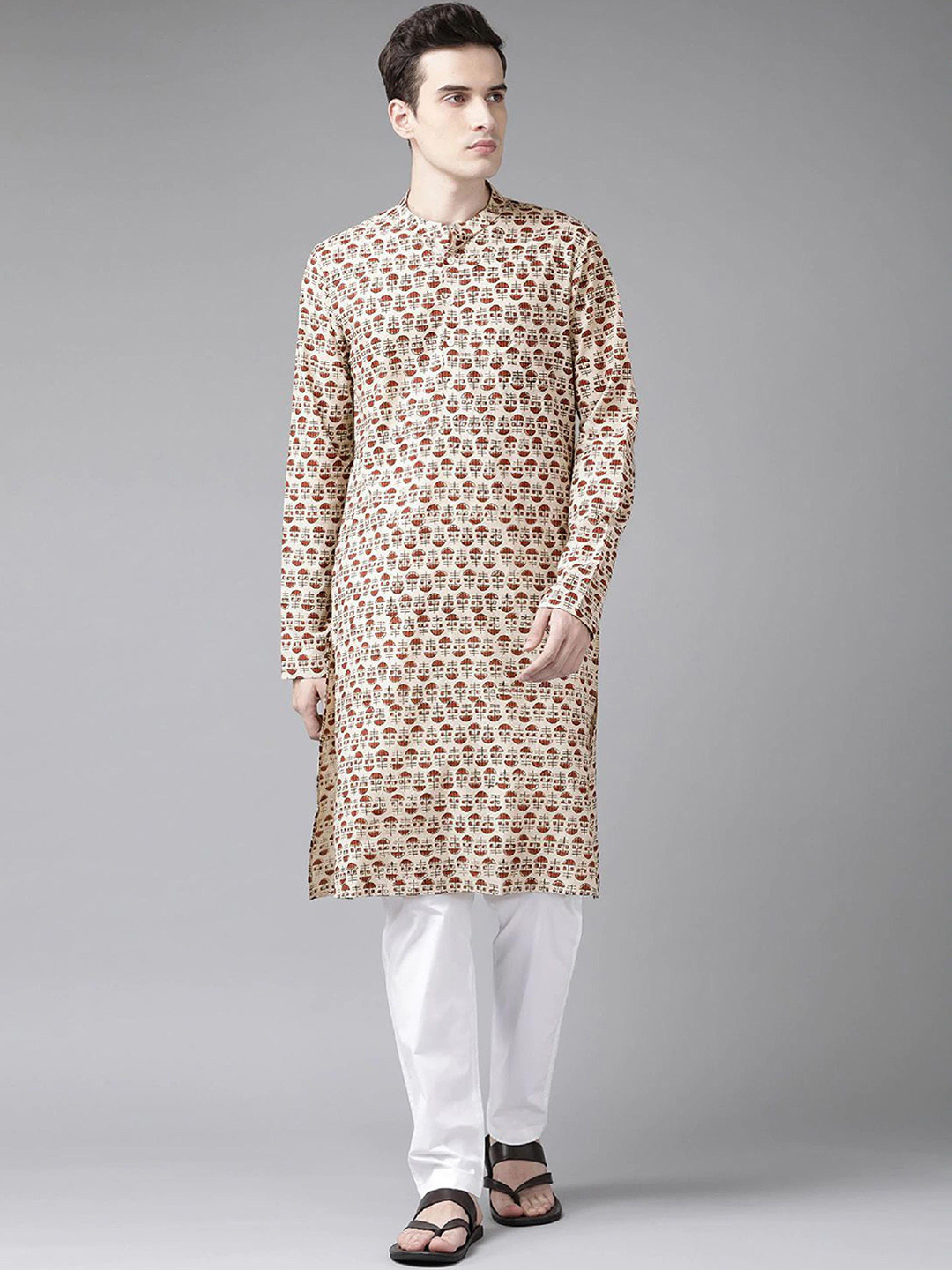 

See Designs Men Ethnic Motifs Printed Pure Cotton Kurta With Pyjamas, Beige
