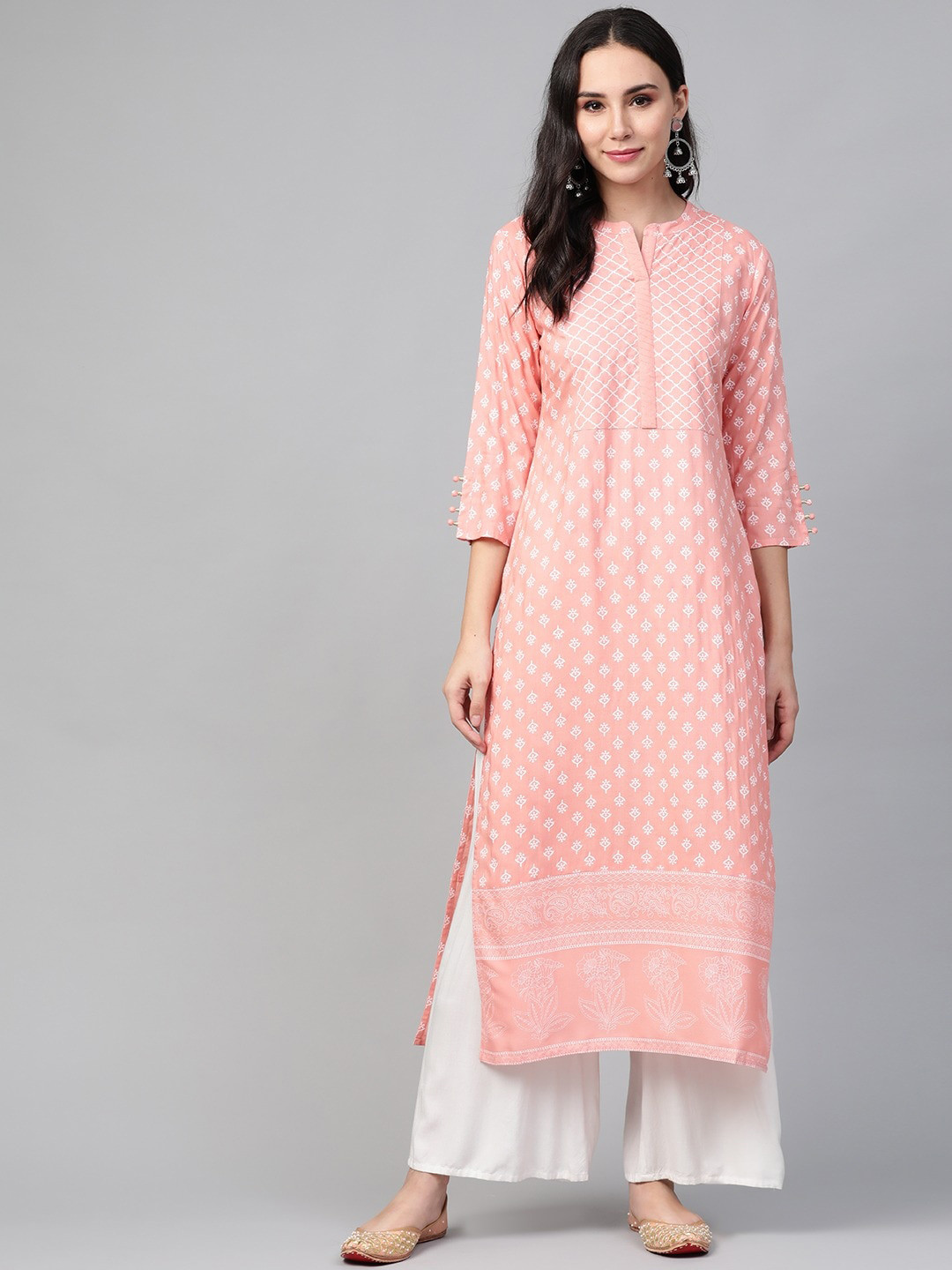 

See Designs Women Floral Printed Cotton Kurta, Pink
