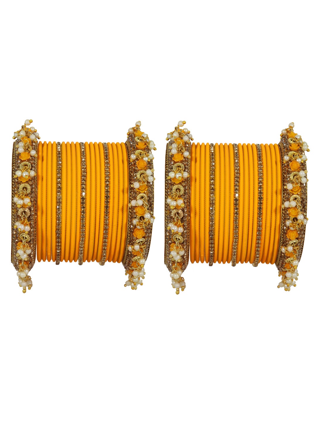 

NMII Set of 42 Zircon Studded Brass Bangles Set, Mustard