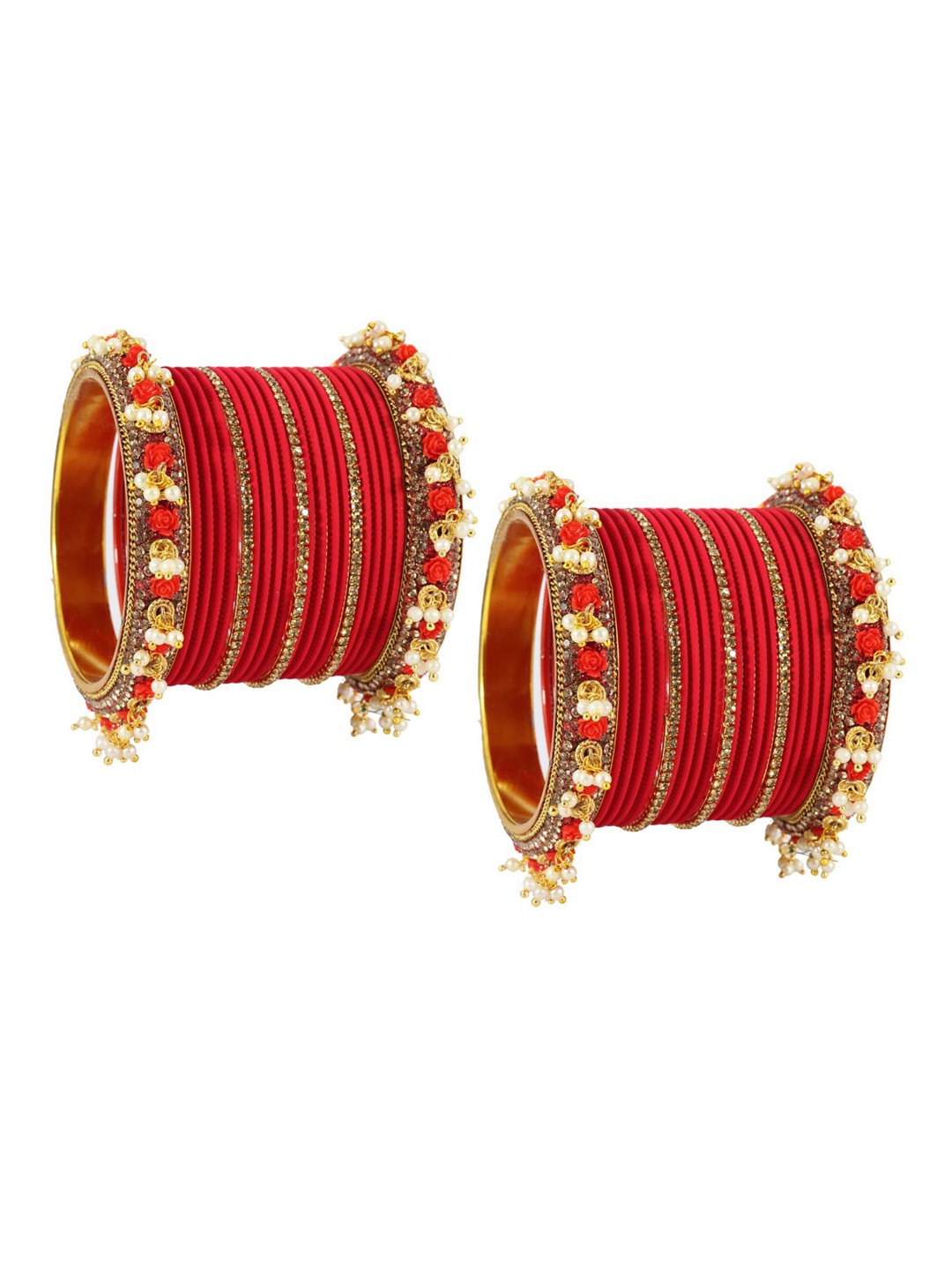 

NMII Set Of 42 CZ Stone-Studded With Latkan Chuda Bangles, Gold