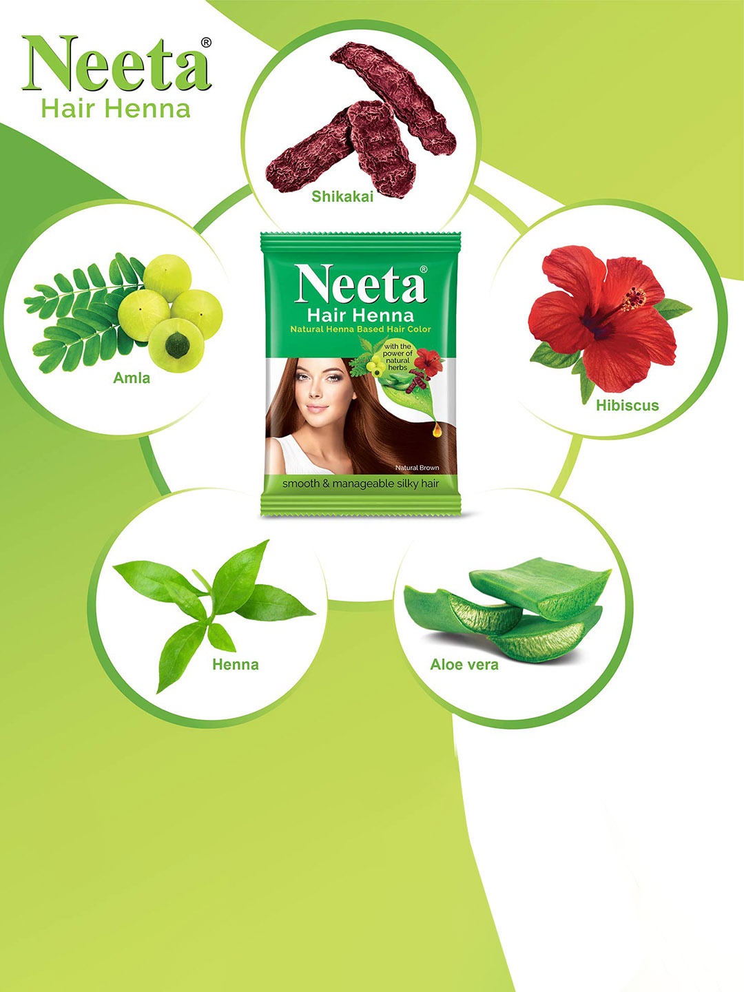 

Neeta Hair Henna Set Of 6 Natural Henna Hair Colour 50 gm Each, Brown