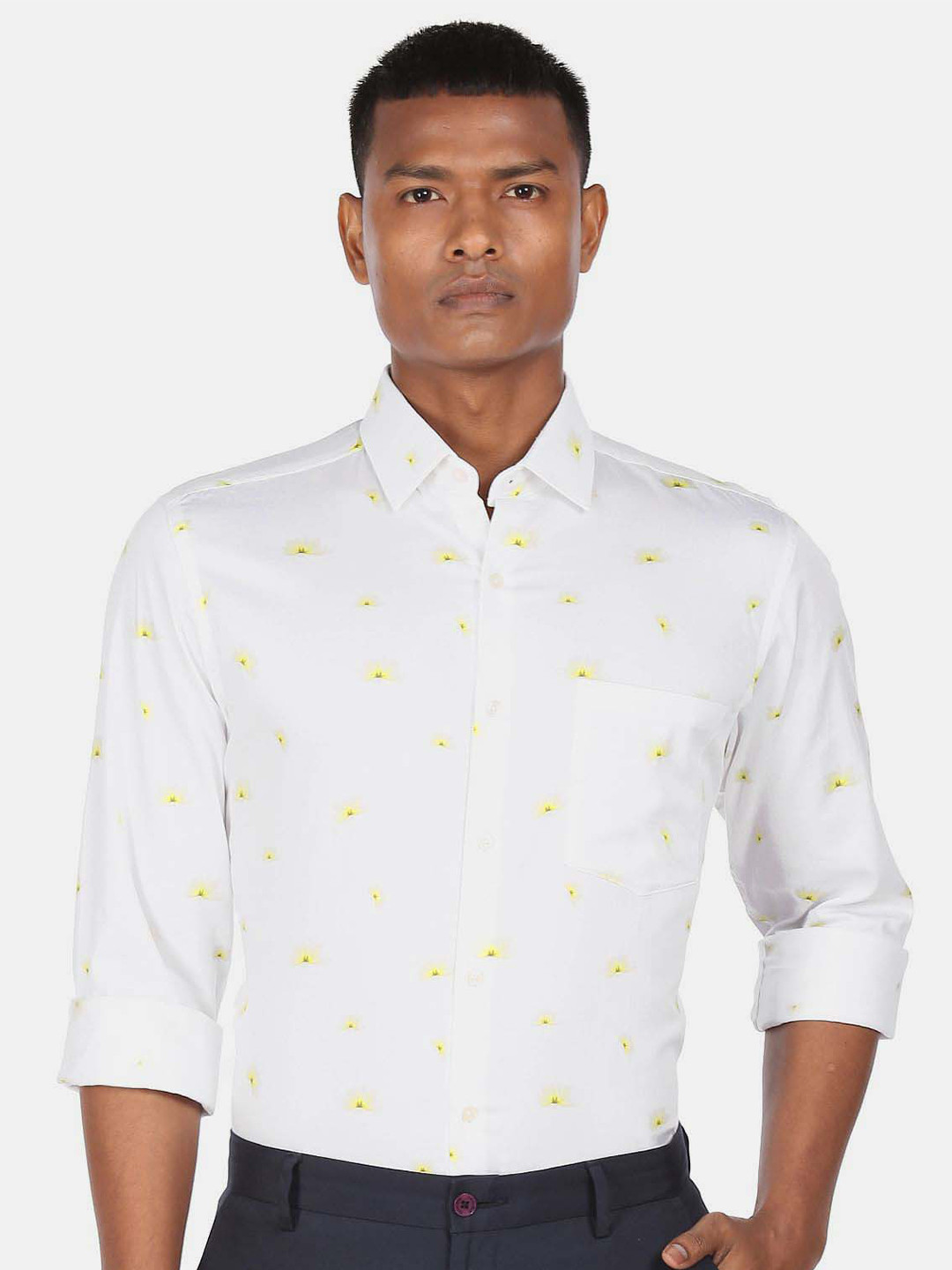 

Arrow Men Floral Printed Formal Pure Cotton Shirt, White