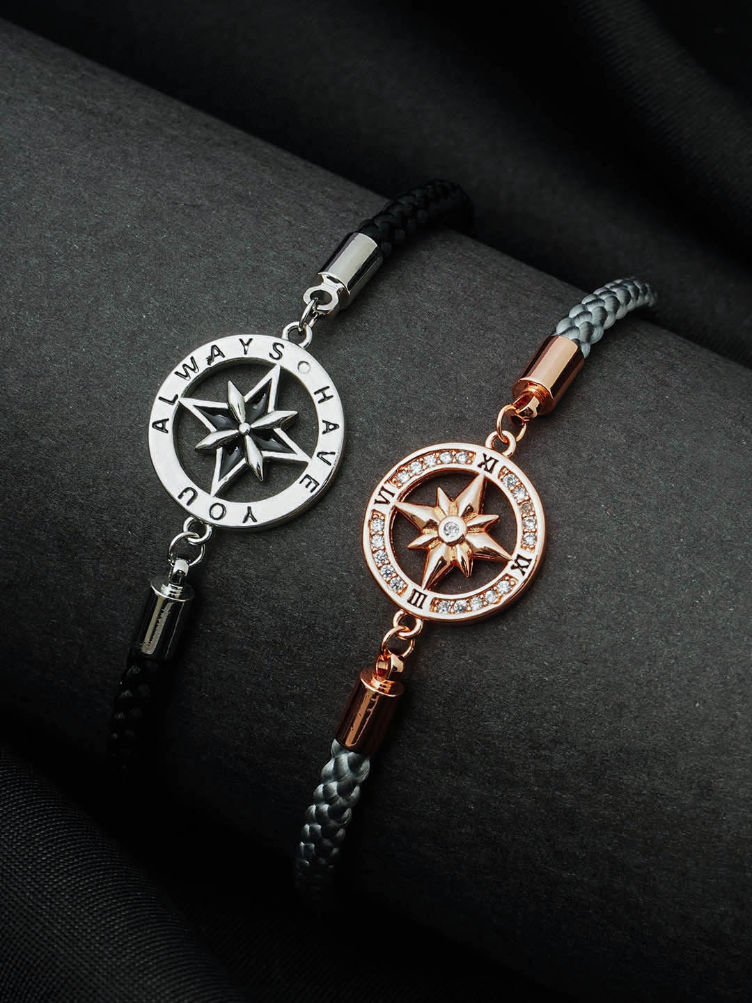 

Ferosh Women Set Of 2 Silver & Rose Gold-Plated Link Bracelet