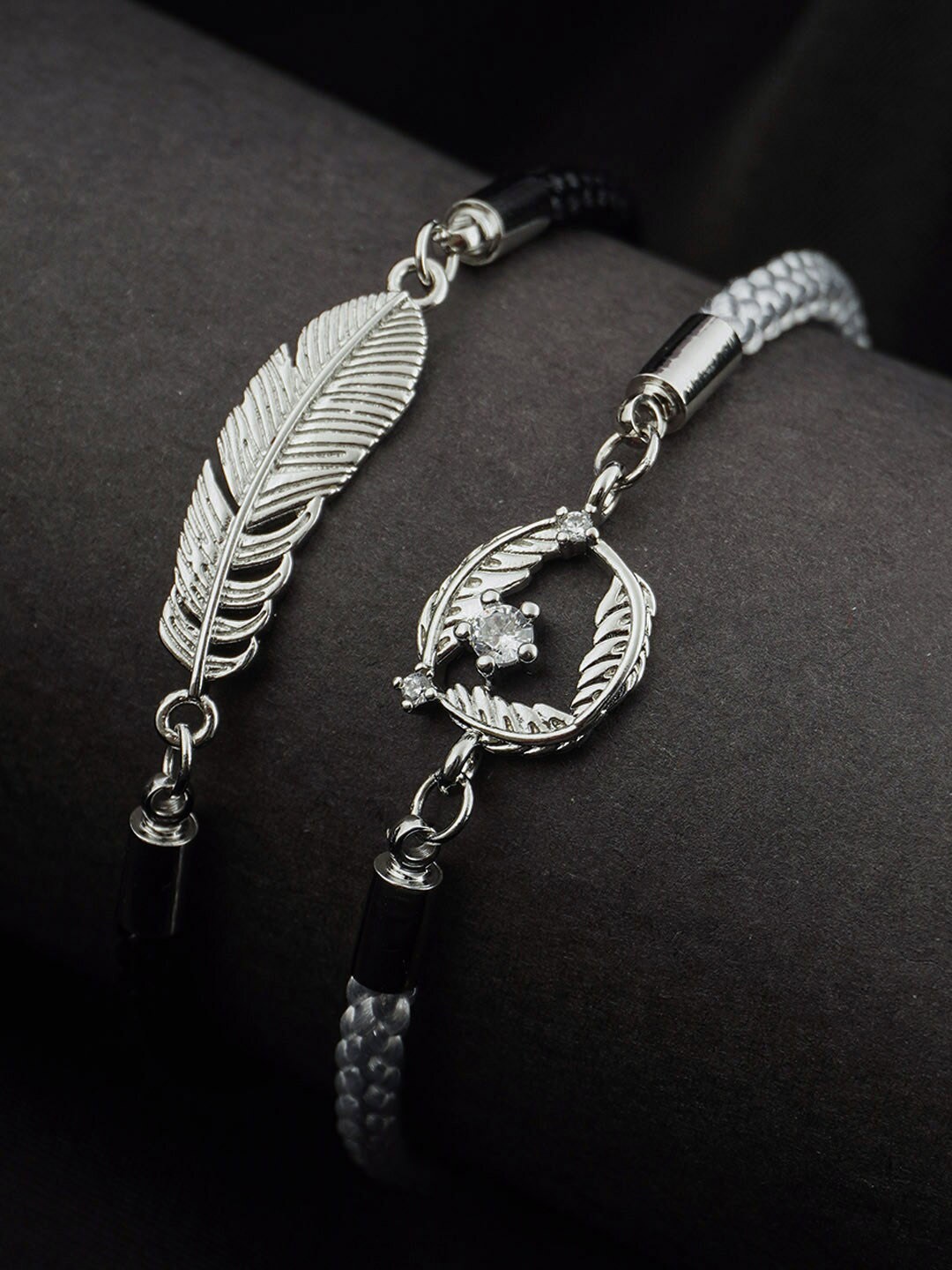 

Ferosh Women Set Of 2 Silver-Toned & Black Silver-Plated Link Bracelet
