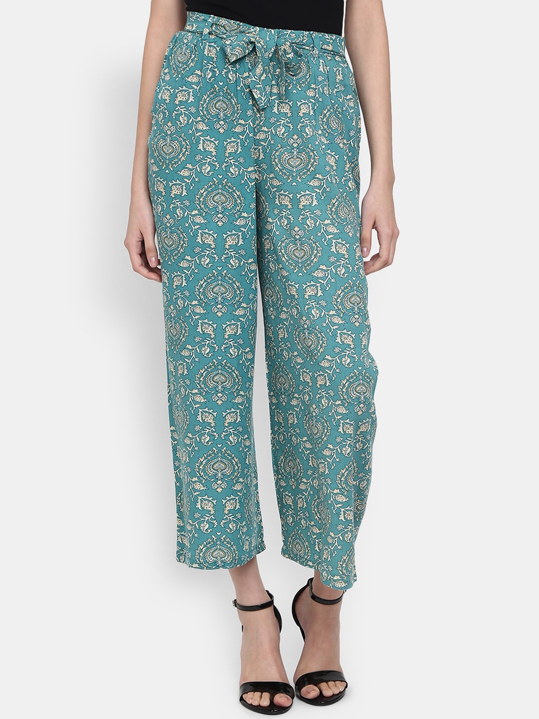 

V-Mart Women Floral Printed Cotton Trousers, Blue