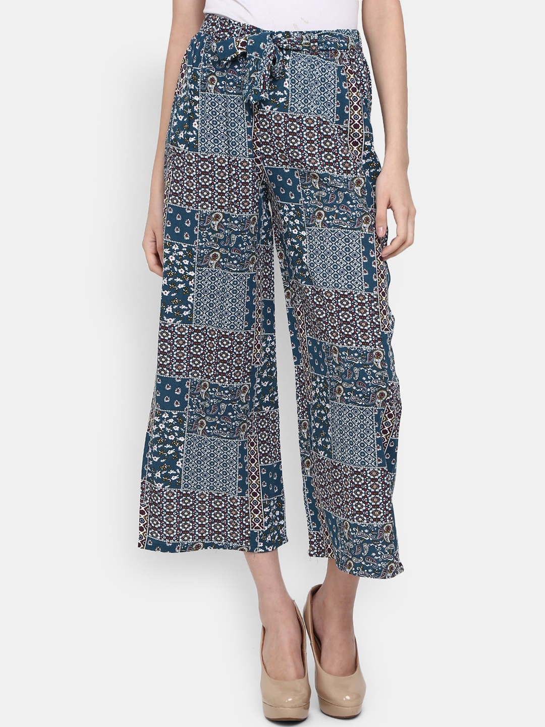 

V-Mart Women Printed Classic Cotton Culottes Trousers, Teal