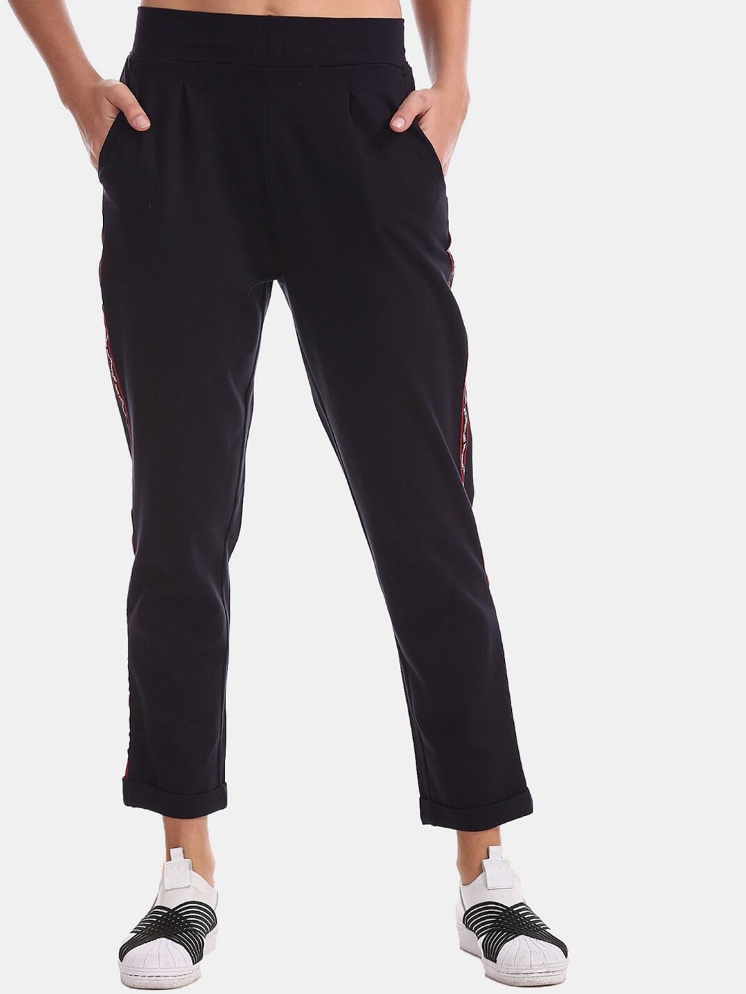 

V-Mart Women Classic Pleated Cotton Trousers, Navy blue