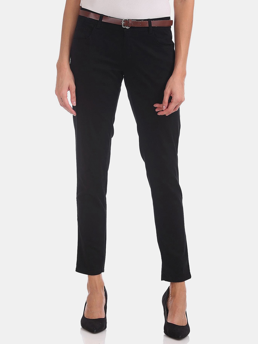 

V-Mart Women Mid-Rise Classic Cotton Trousers, Black