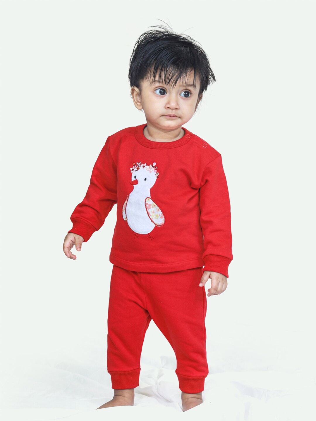 

ariel Infants Cotton Fleece T-shirt with Pyjamas, Red