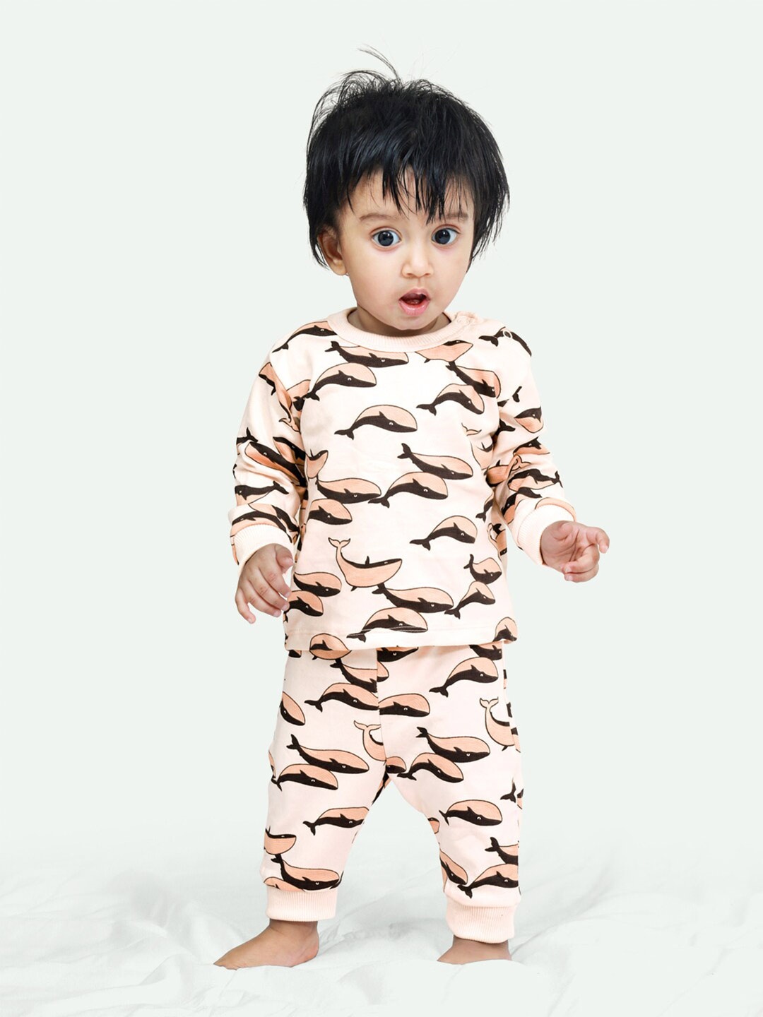 

ariel Infants Cotton Fleece T-Shirt with Pyjamas, Peach