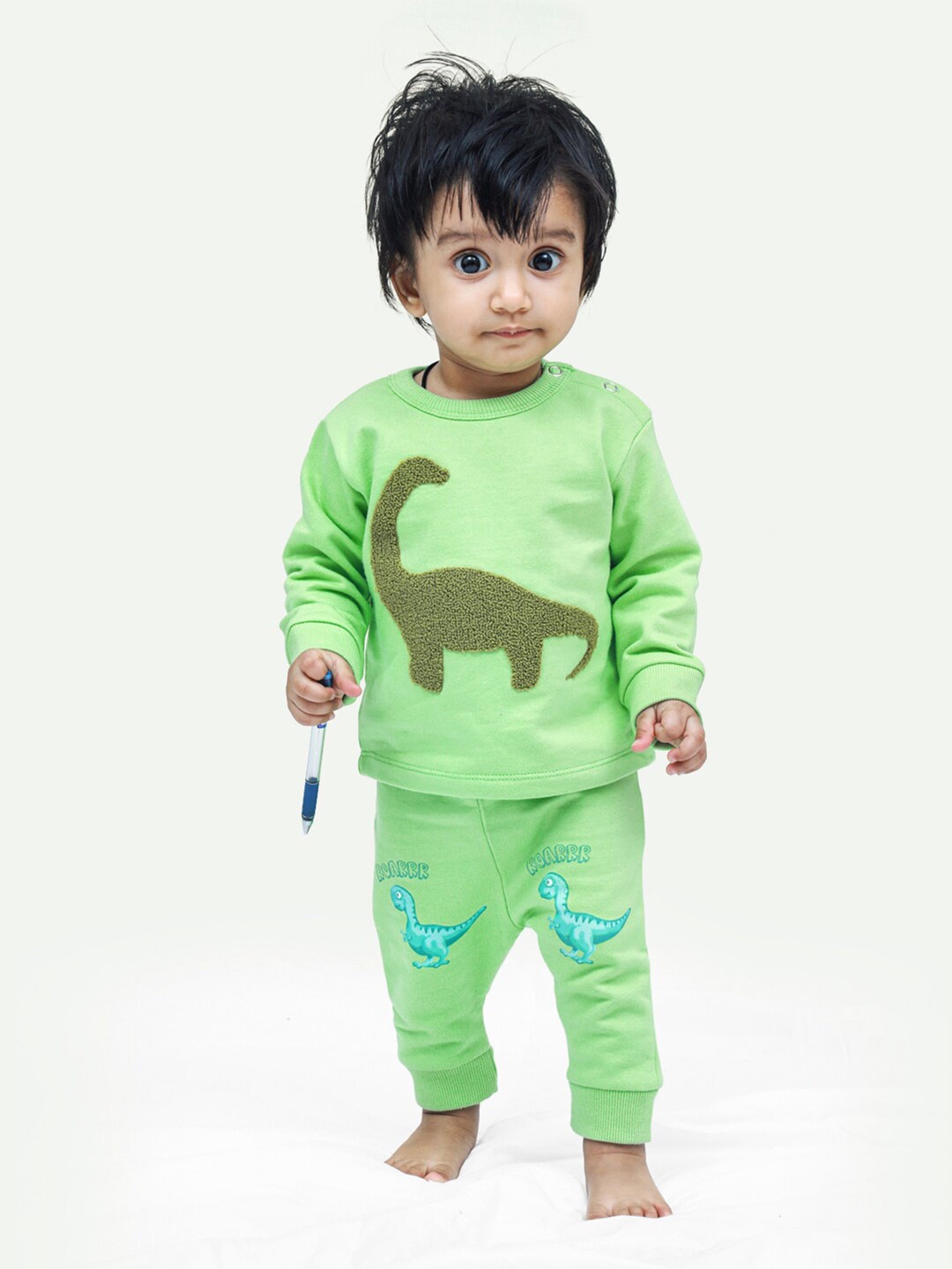 

ariel Infants Cotton Fleece T-Shirt with Trousers, Green