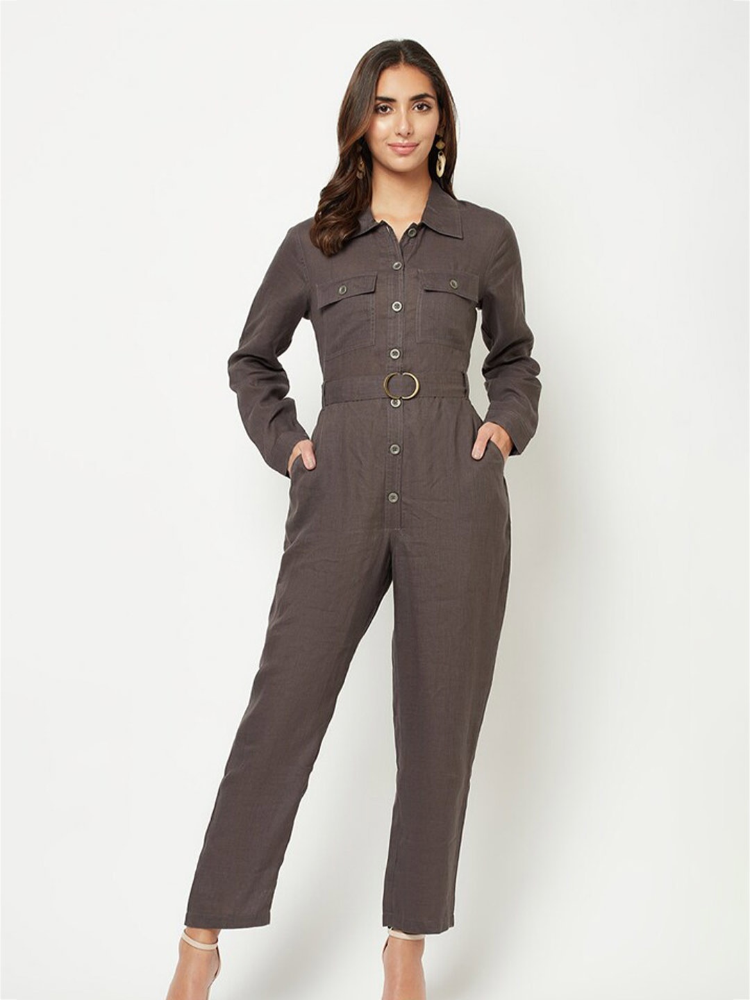 

HOUSE OF S Grey Linen Basic Jumpsuit